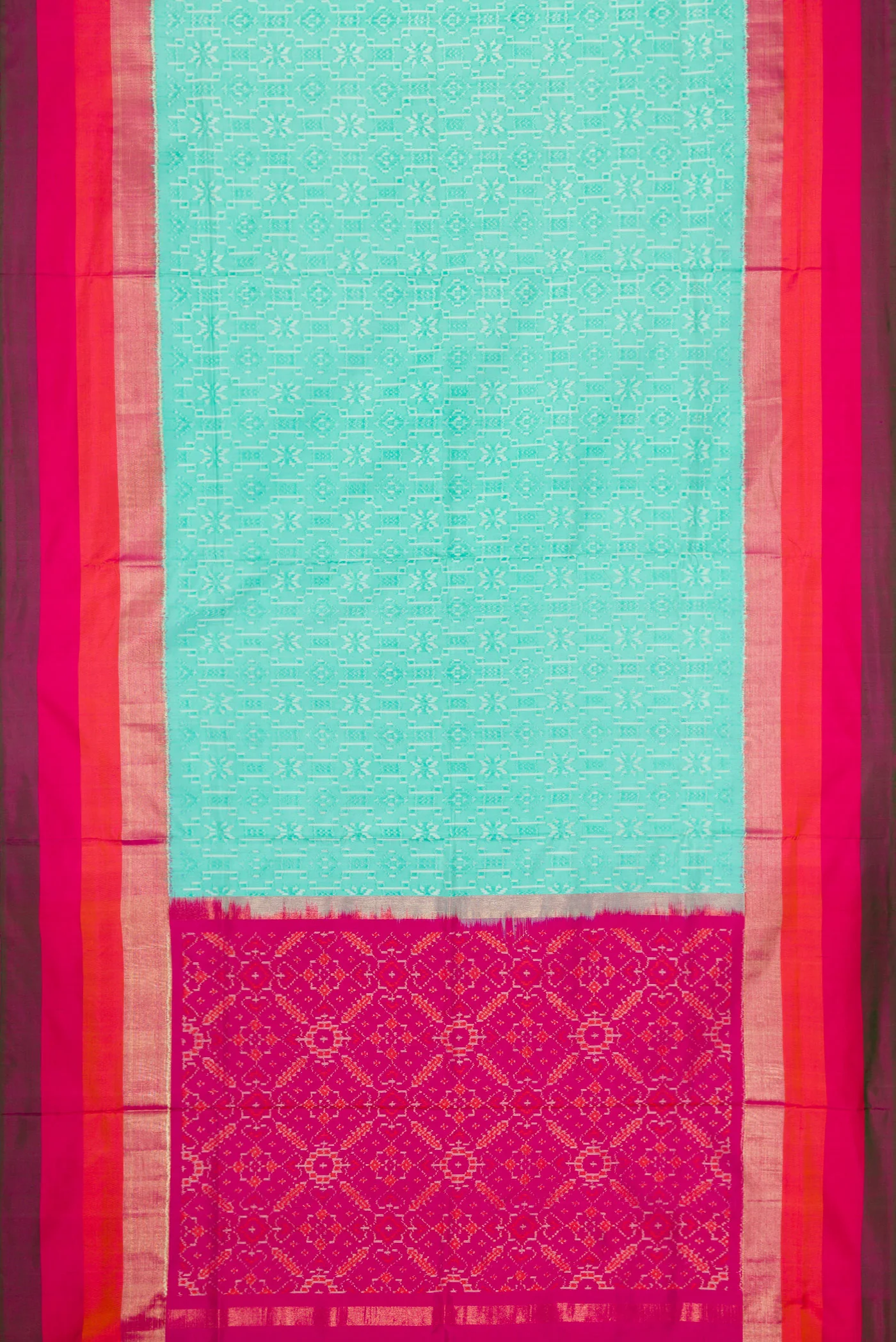 Turquoise Pochampally Silk Saree - Image 6