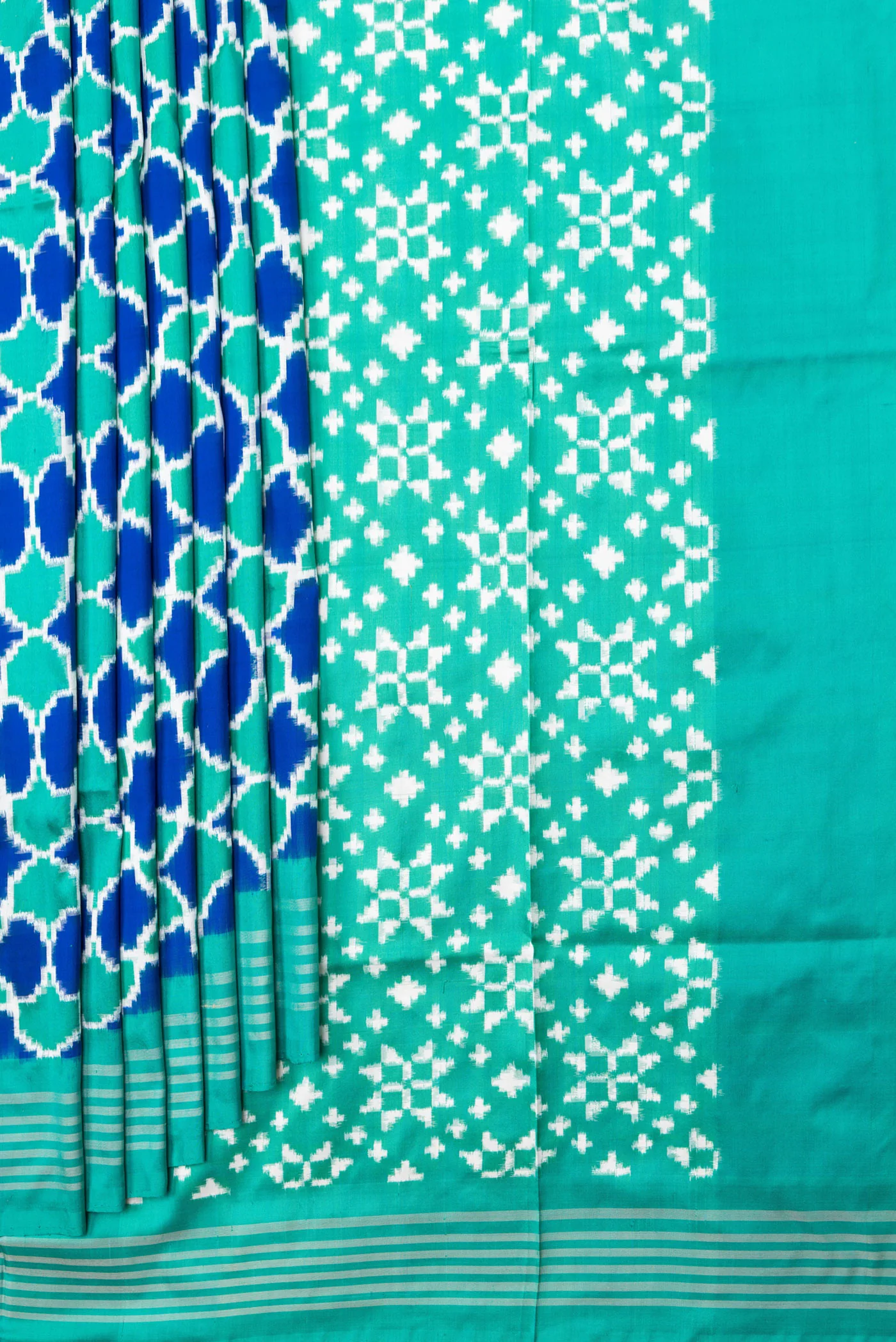 Sea Green Double Ikat Saree - Image 4
