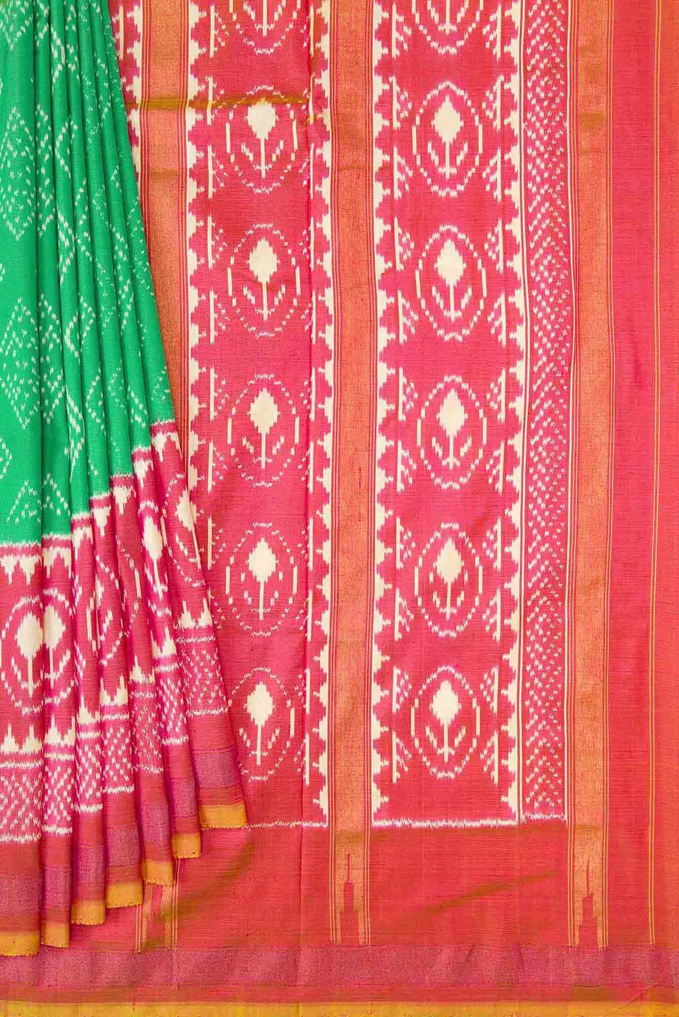 Sea Green Dual Tone Double Ikat Saree - Image 2