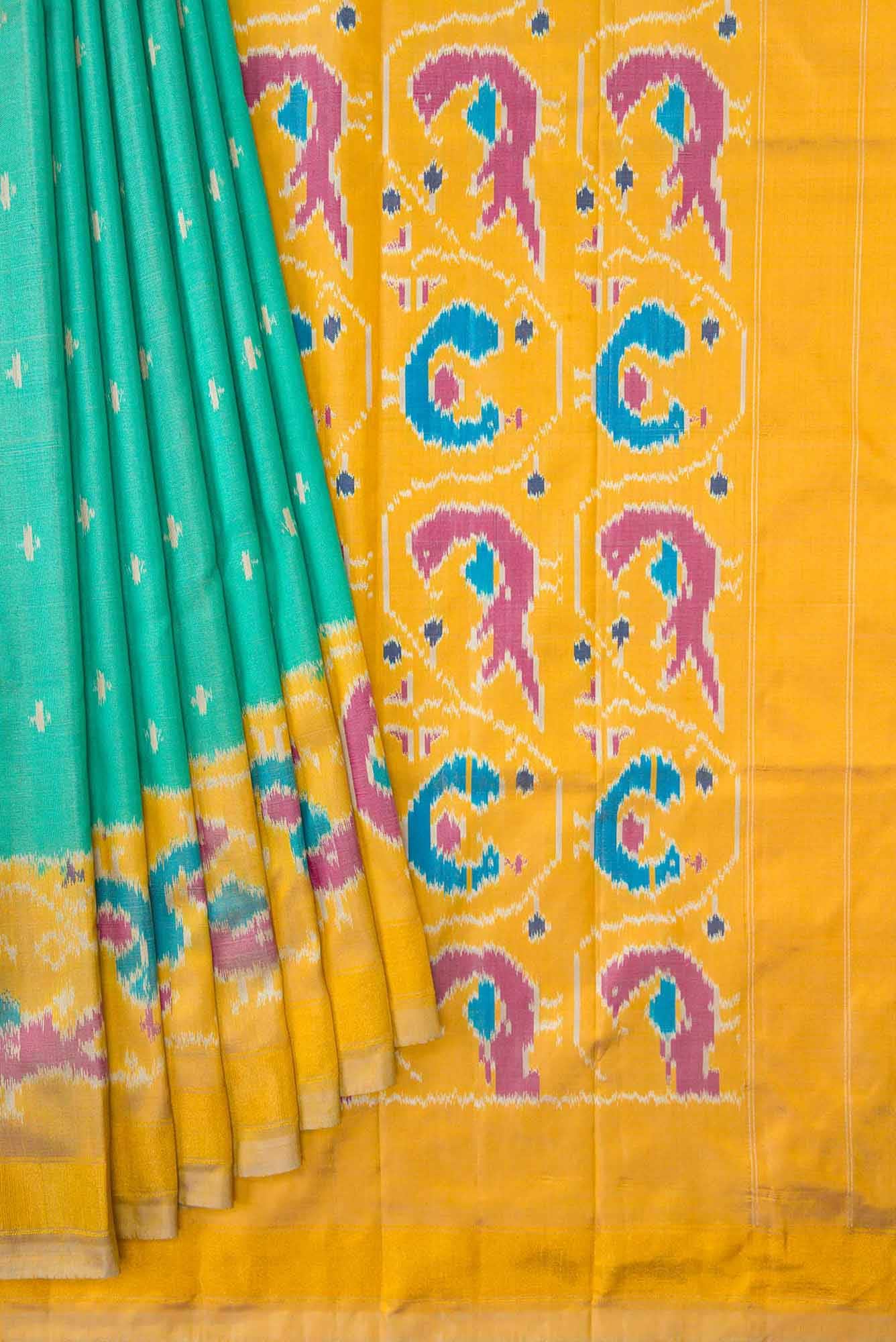Sea Green Dual Tone Double Ikat Saree - Image 2