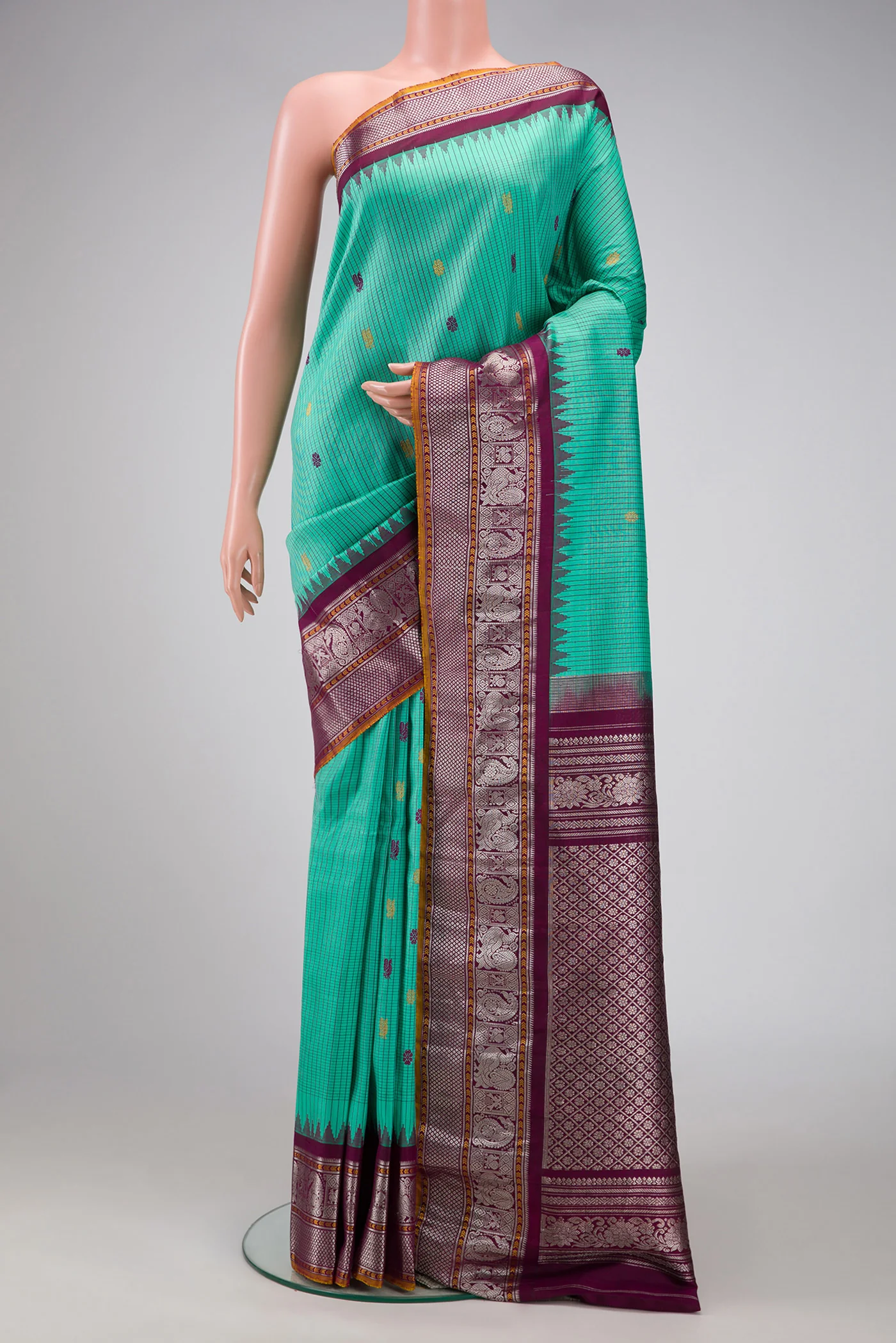 Sea Green Gadwal Silk Saree