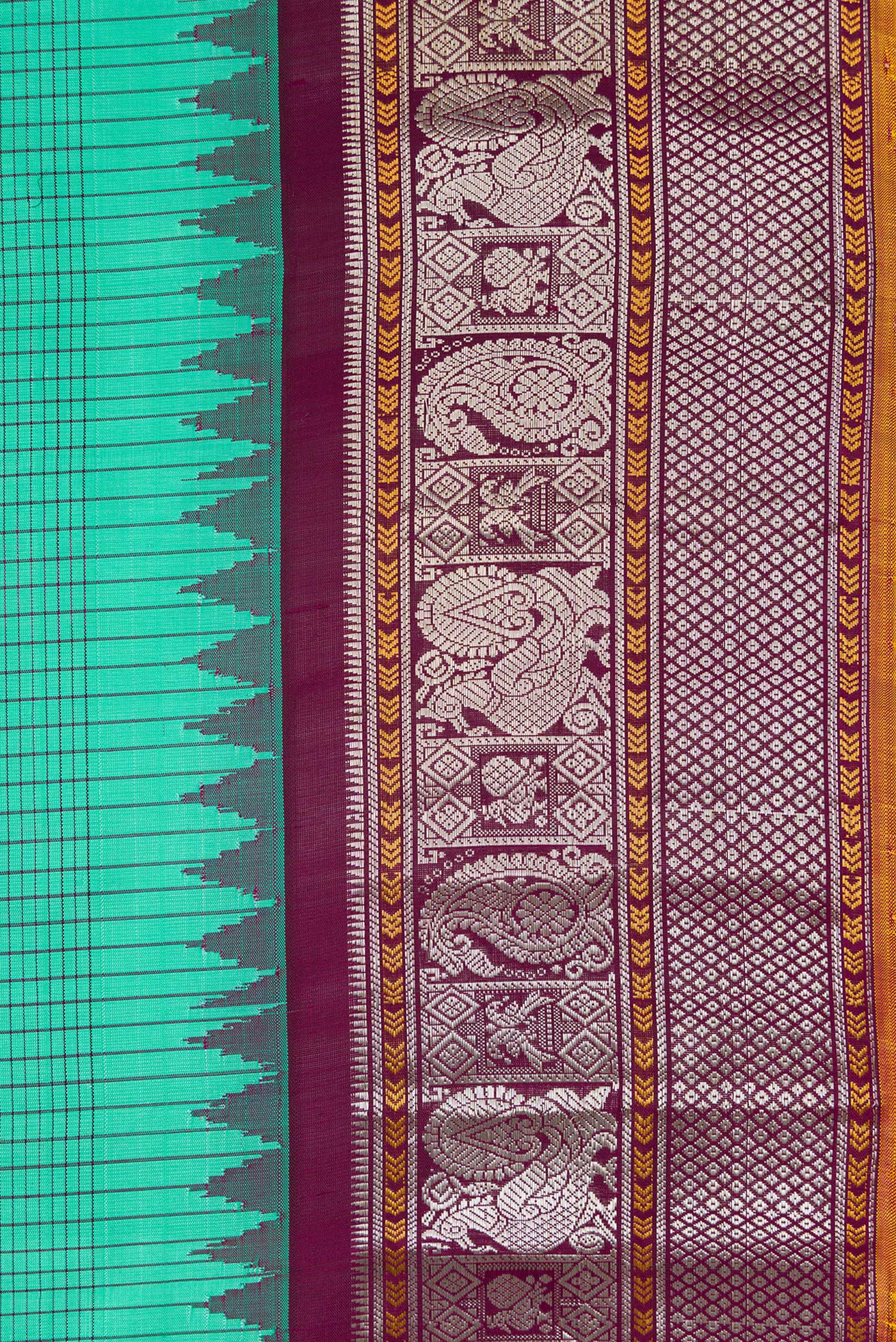 Sea Green Gadwal Silk Saree - Image 3
