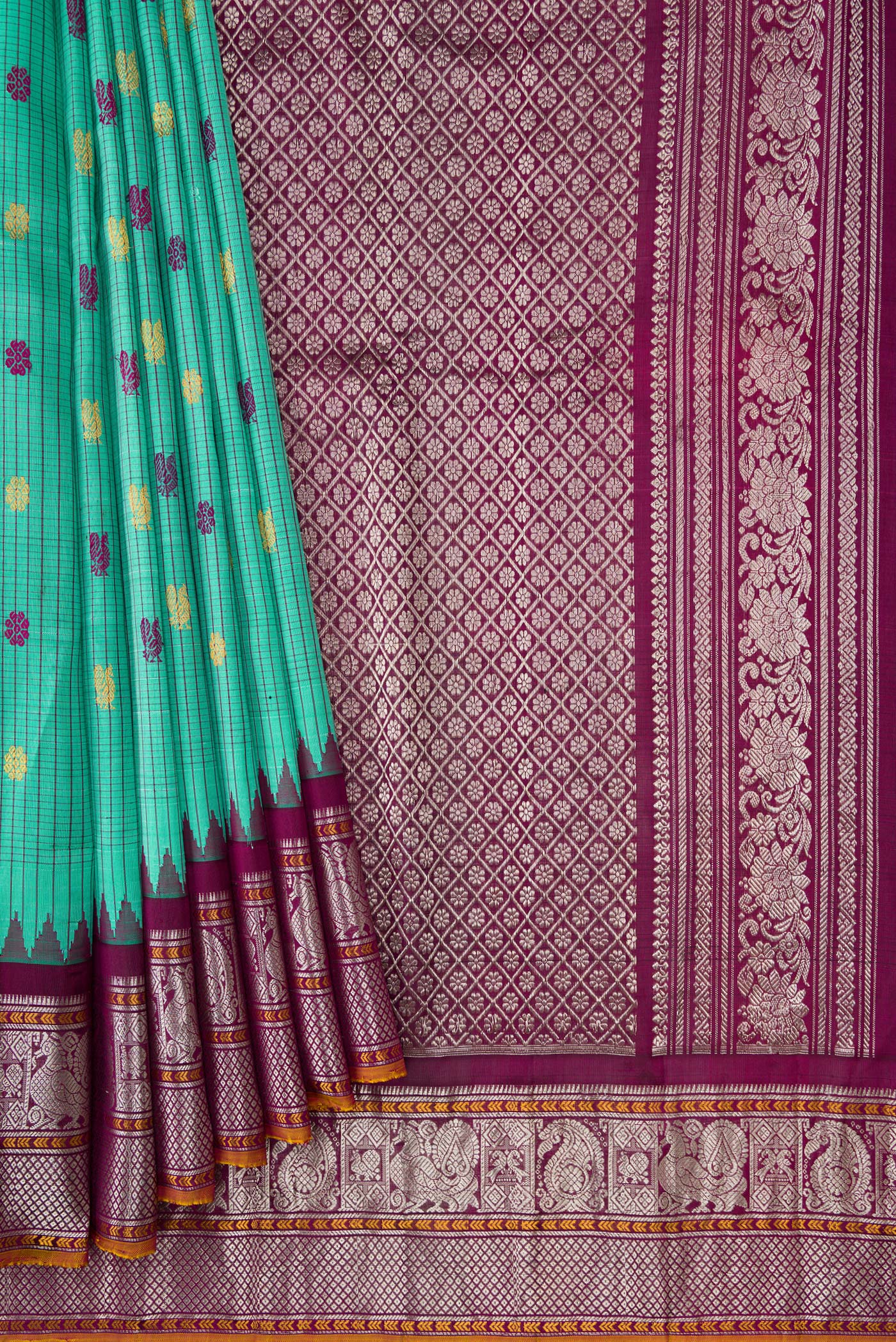Sea Green Gadwal Silk Saree - Image 4