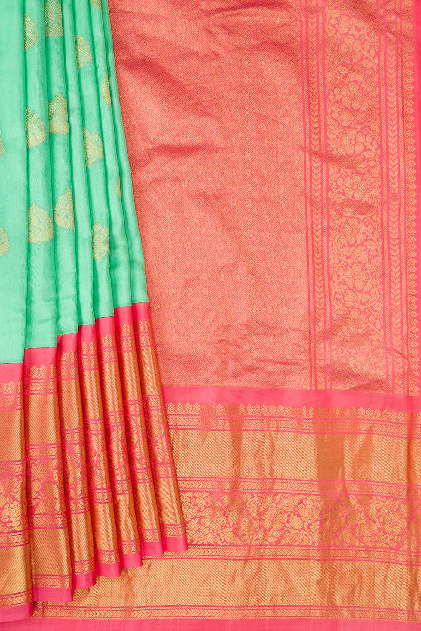 Sea Green Dual Tone Gadwal Silk Saree - Image 4