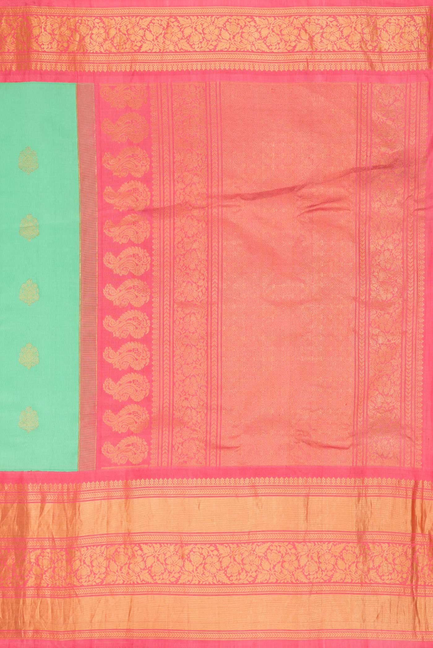 Sea Green Dual Tone Gadwal Silk Saree - Image 7
