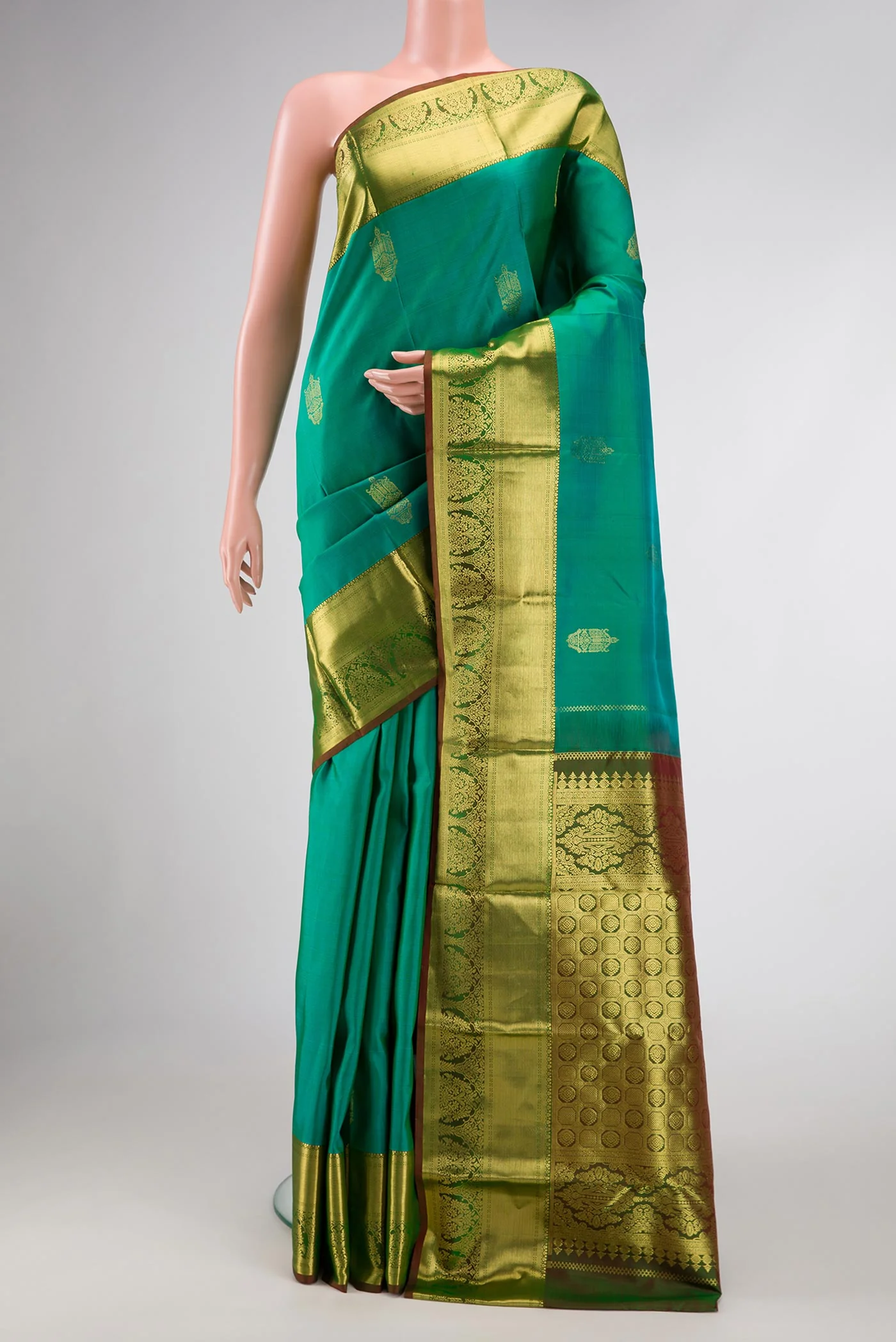 Turquoise Kanchipuram Silk Saree
