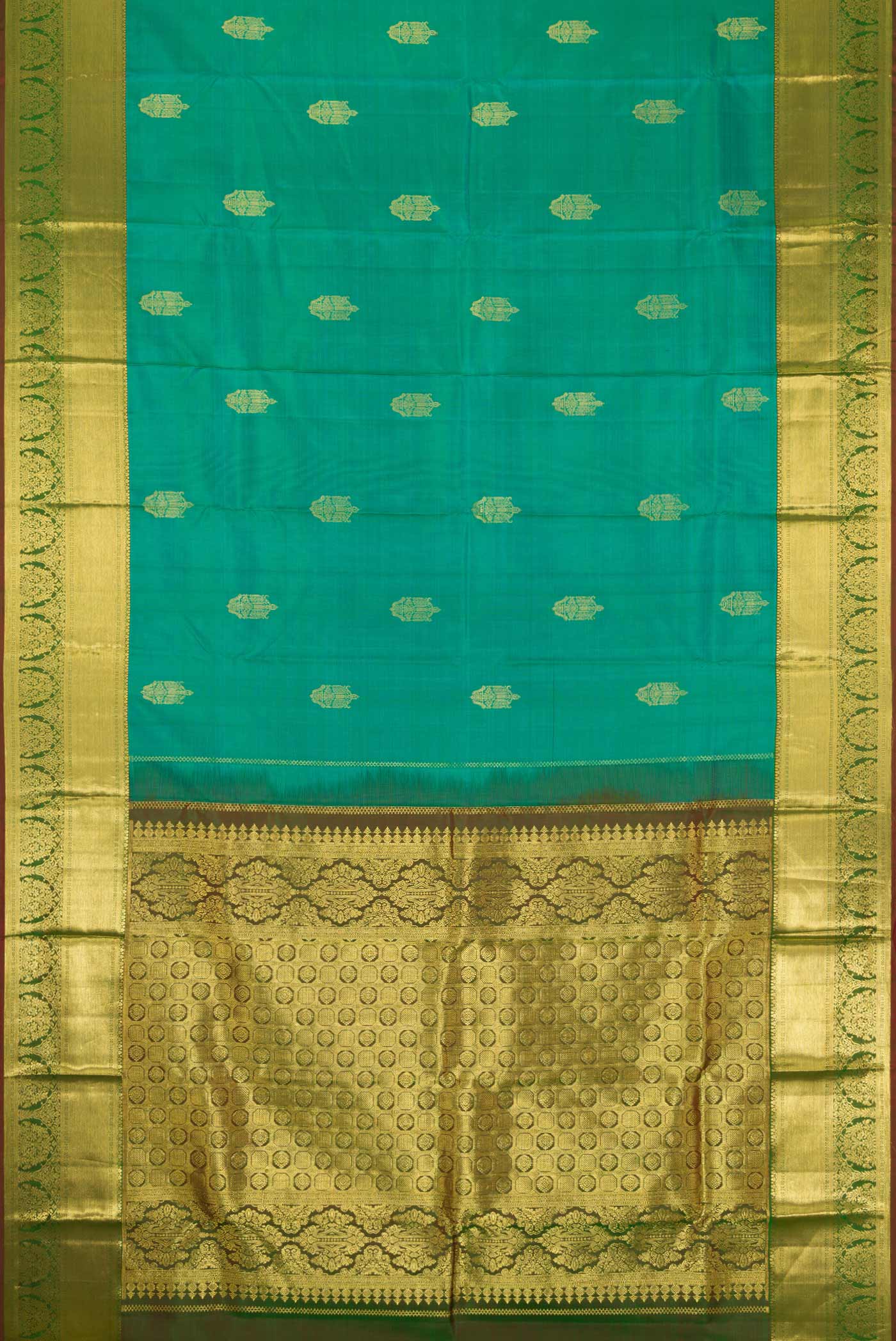 Turquoise Kanchipuram Silk Saree - Image 6