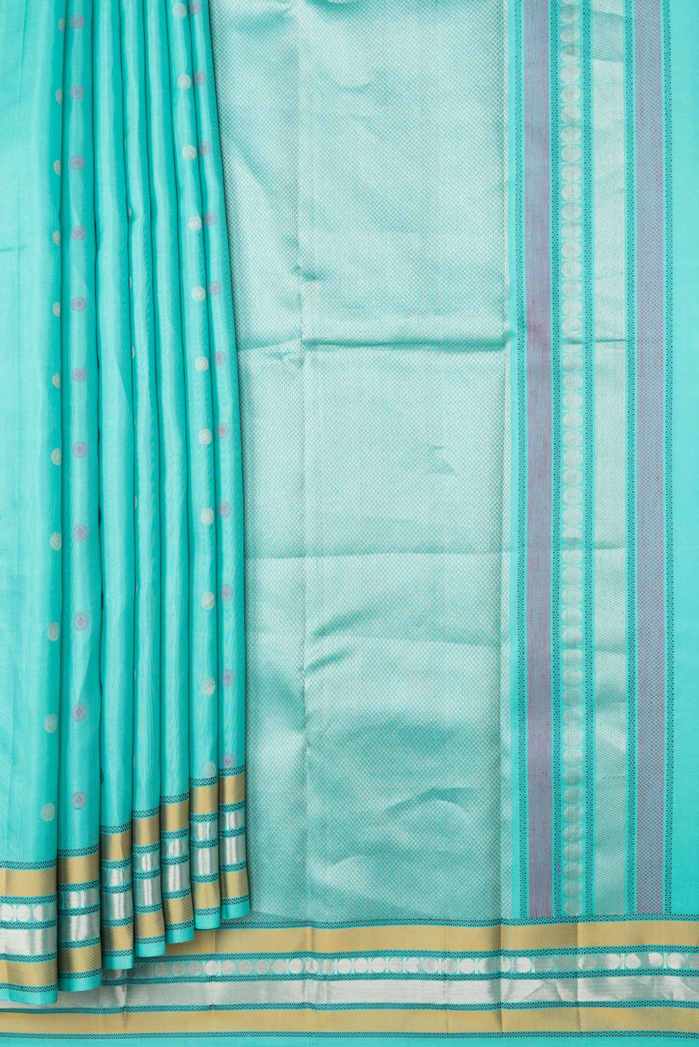 Turquoise Kanchipuram Silk Saree - Image 4