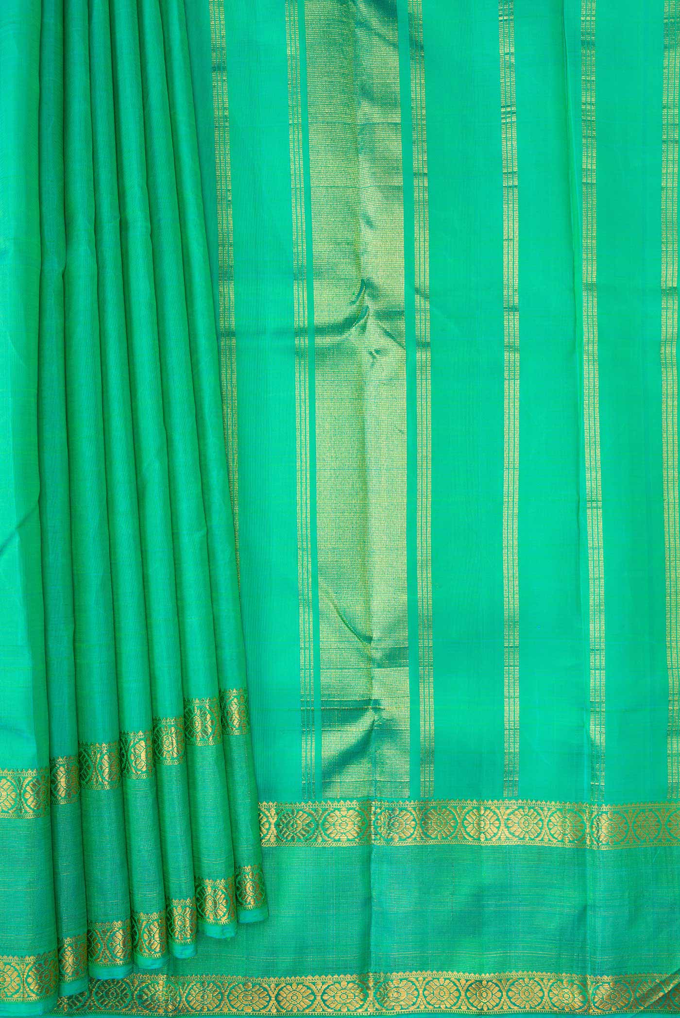 Sea Green Dual Tone Kanchipuram Silk Saree - Image 4