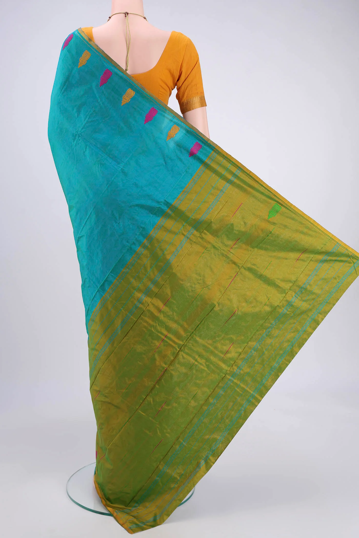 Blue Kanchipuram Silk Saree - Image 3