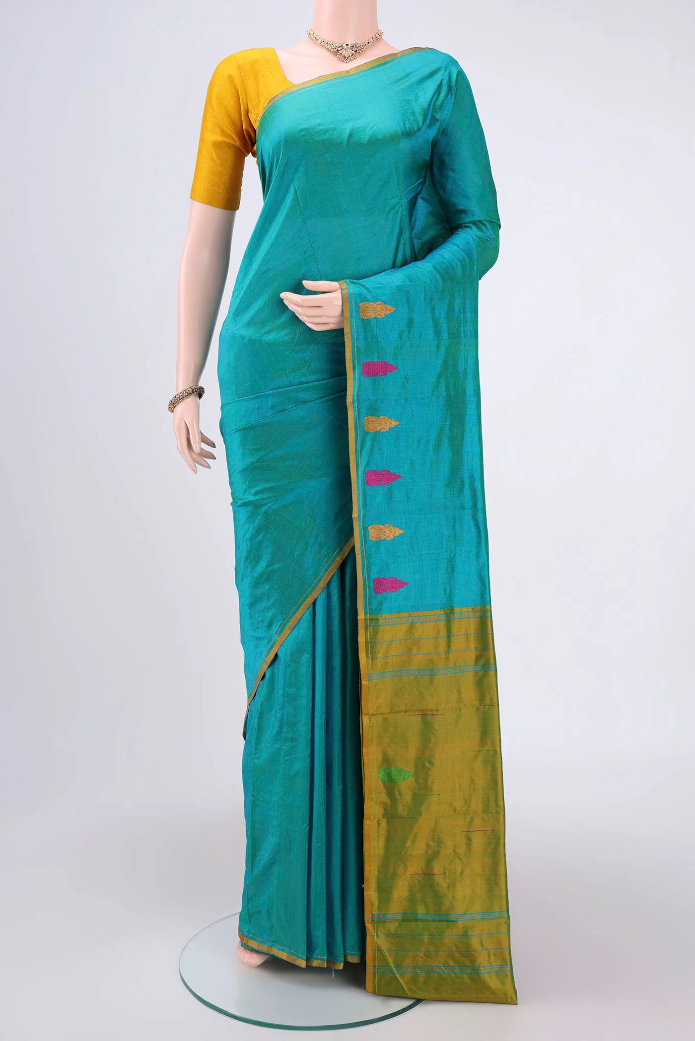 Turquoise Kanchipuram Silk Saree