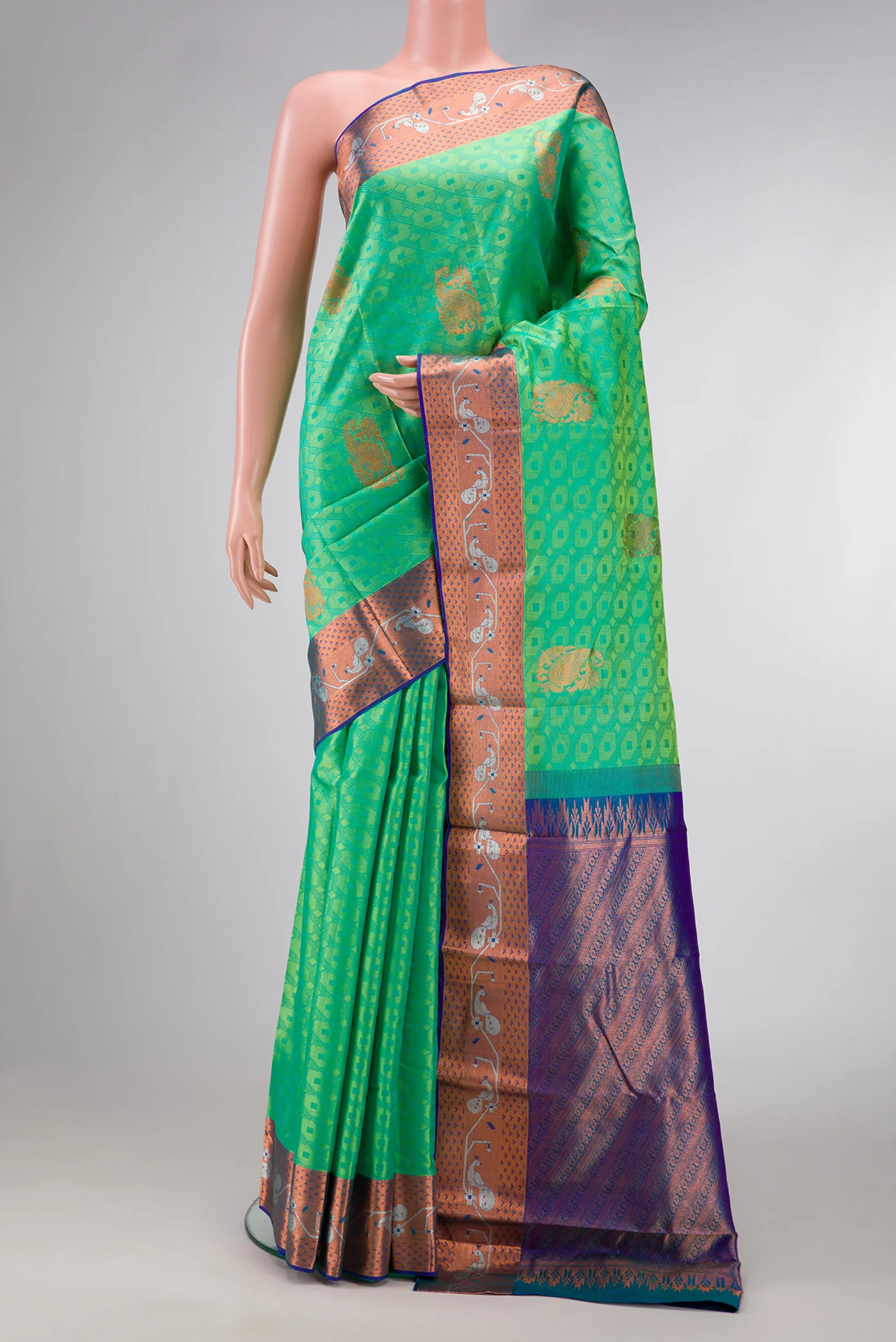 Sea Green Kanchipuram Silk Saree