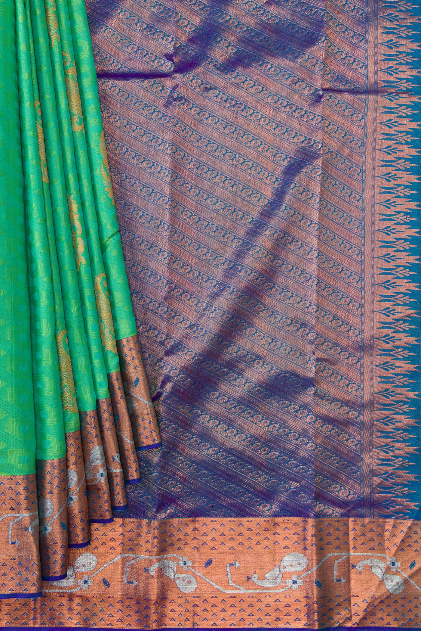 Sea Green Kanchipuram Silk Saree - Image 4