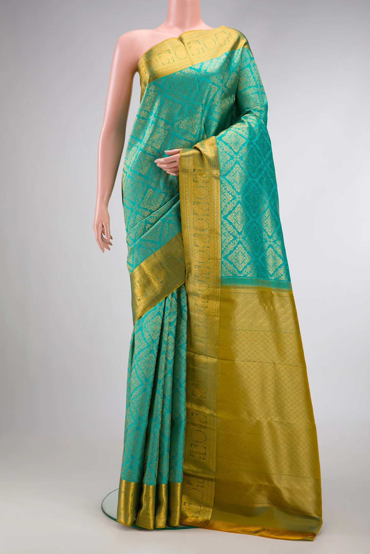 Turquoise Kanchipuram Silk Saree