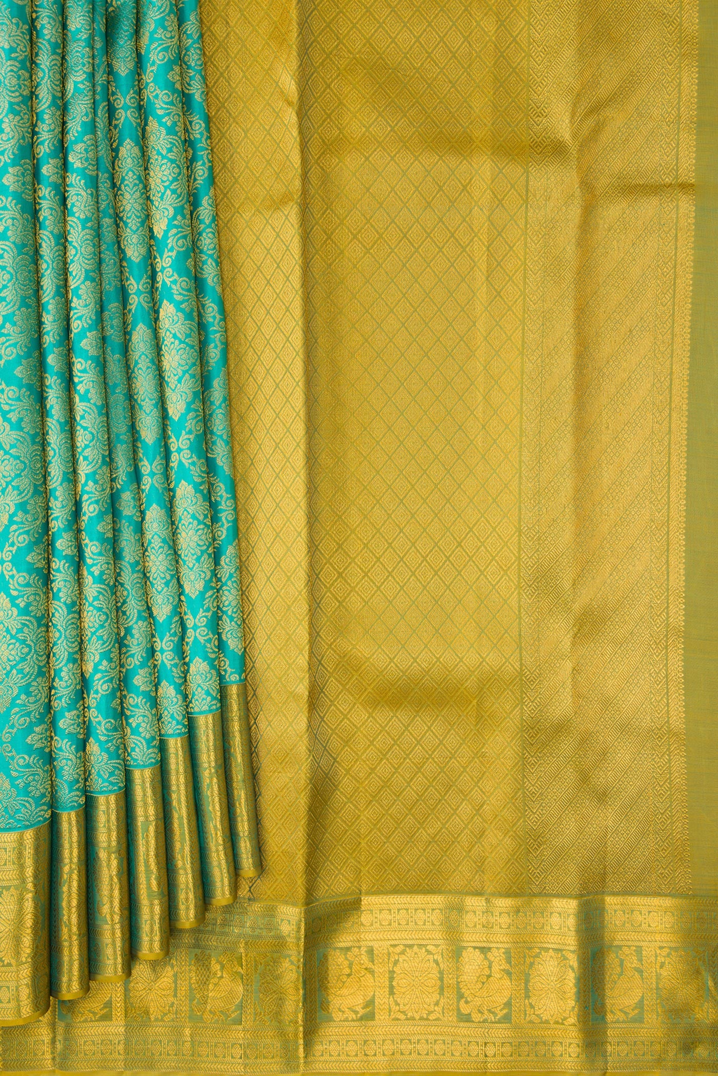Turquoise Kanchipuram Silk Saree - Image 4