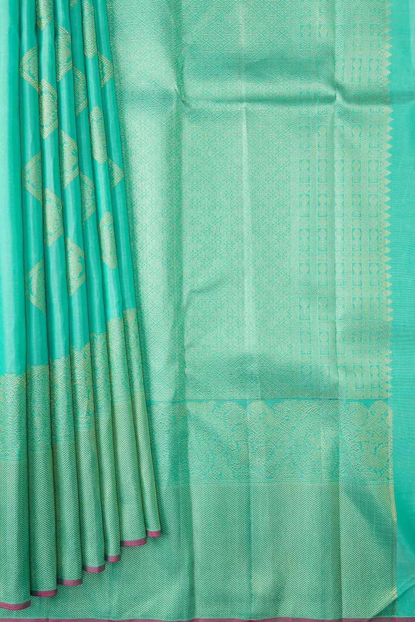 Sea Green Dual Tone Kanjivaram Silk Saree - Image 4