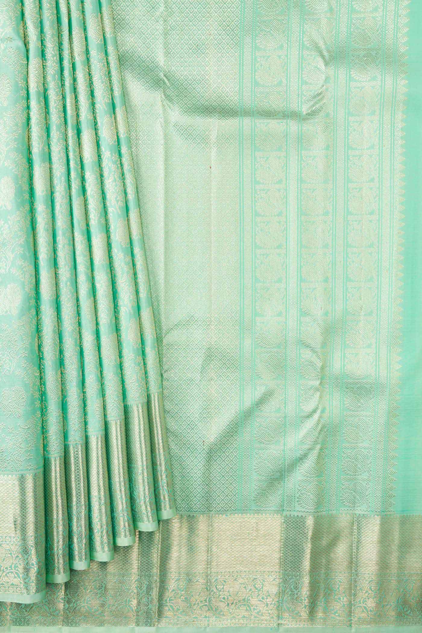 Sea Green Dual Tone Kanchipuram Silk Saree - Image 4