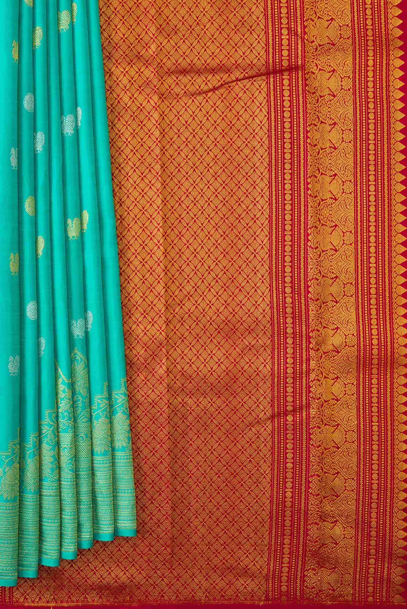 Sea Green Dual Tone Kanchipuram Silk Saree - Image 4