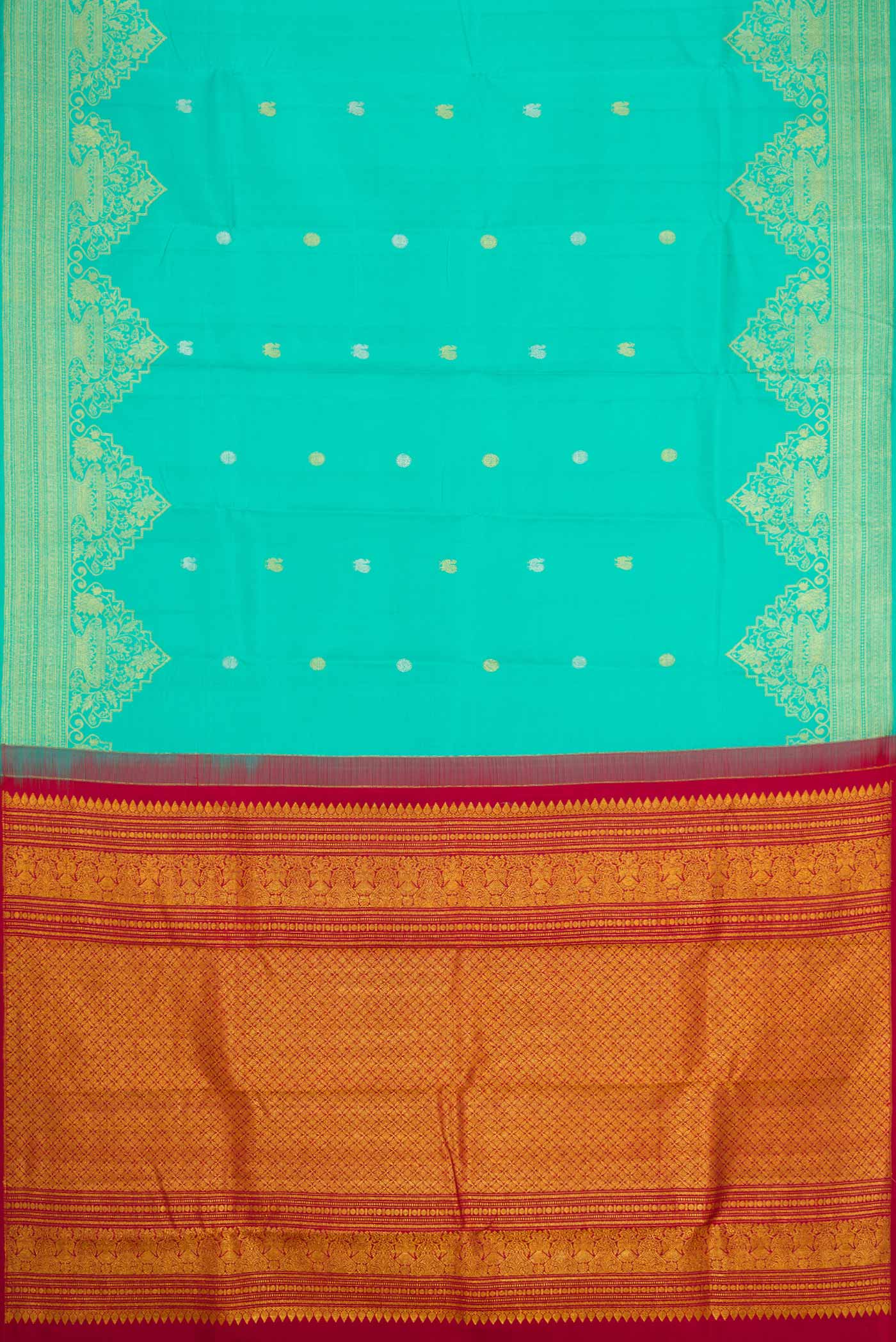 Sea Green Dual Tone Kanchipuram Silk Saree - Image 6
