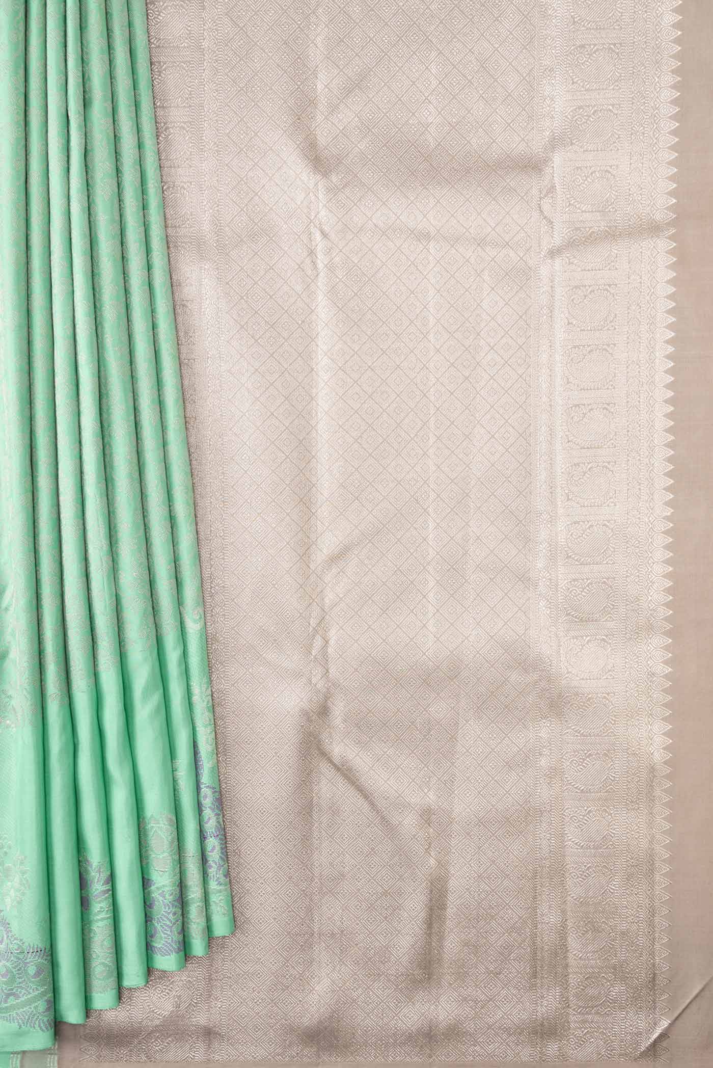 Sea Green Dual Tone Kanchipuram Silk Saree - Image 4