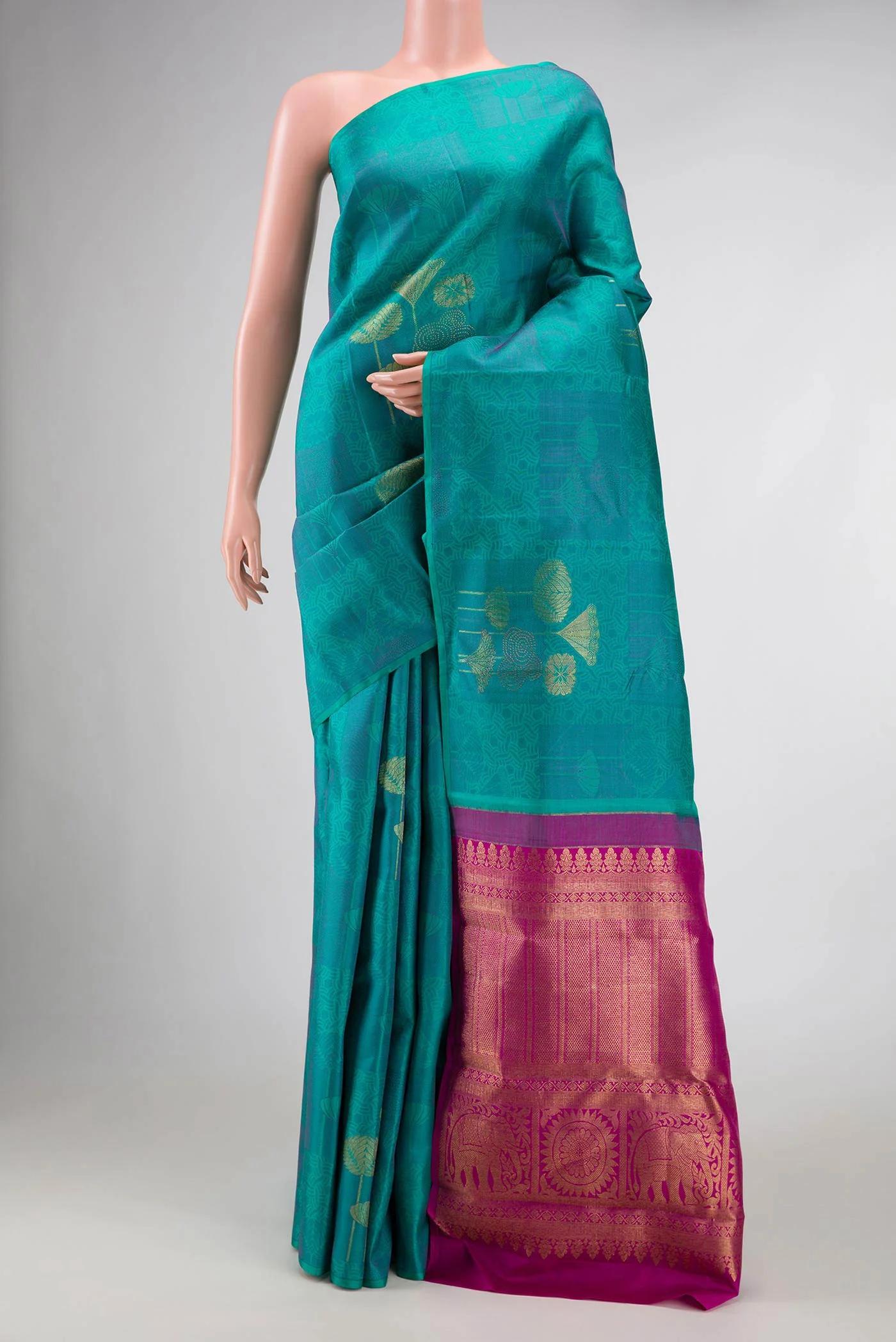 Sea Green Dual Tone Kanjivaram Silk Saree