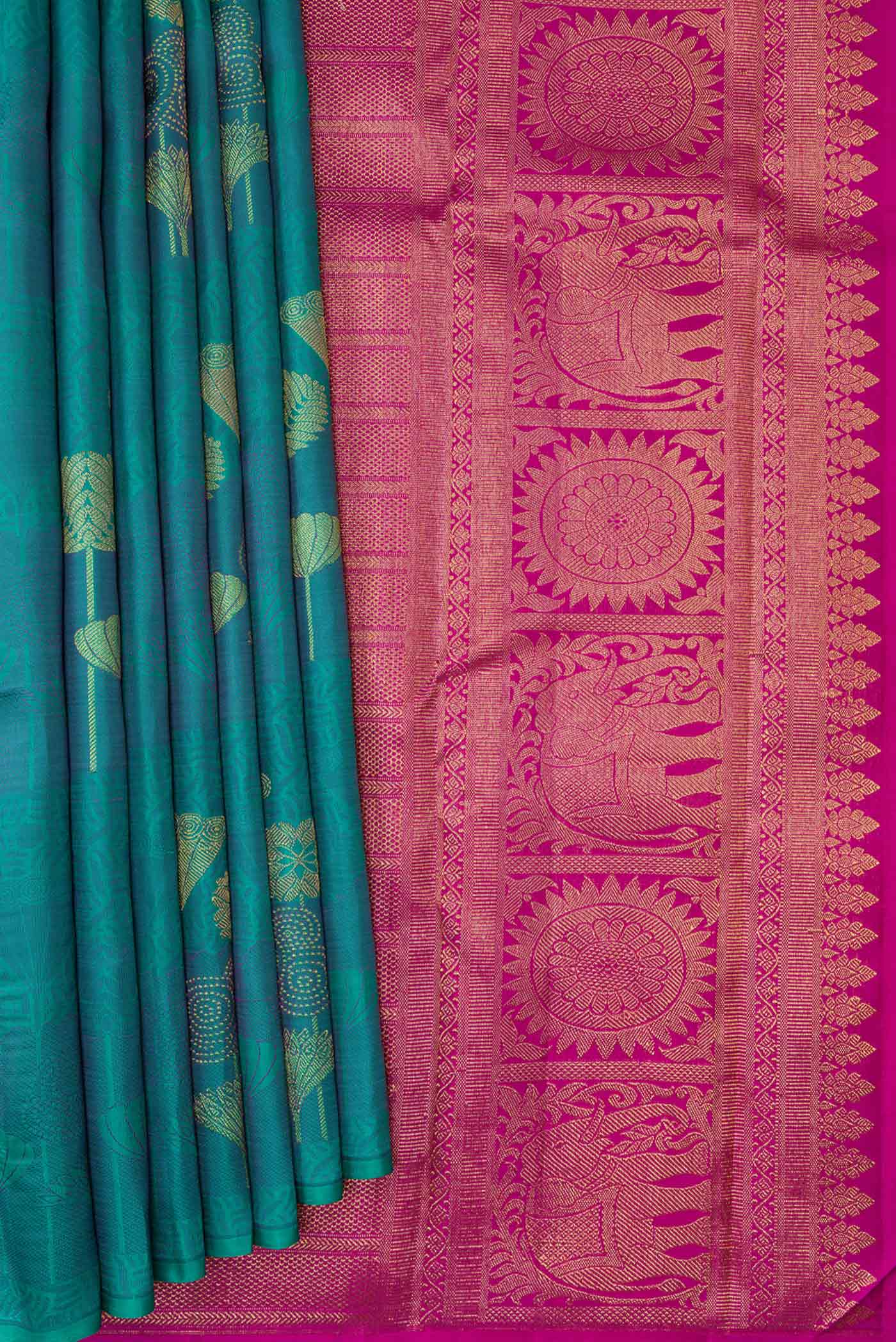 Sea Green Dual Tone Kanjivaram Silk Saree - Image 3