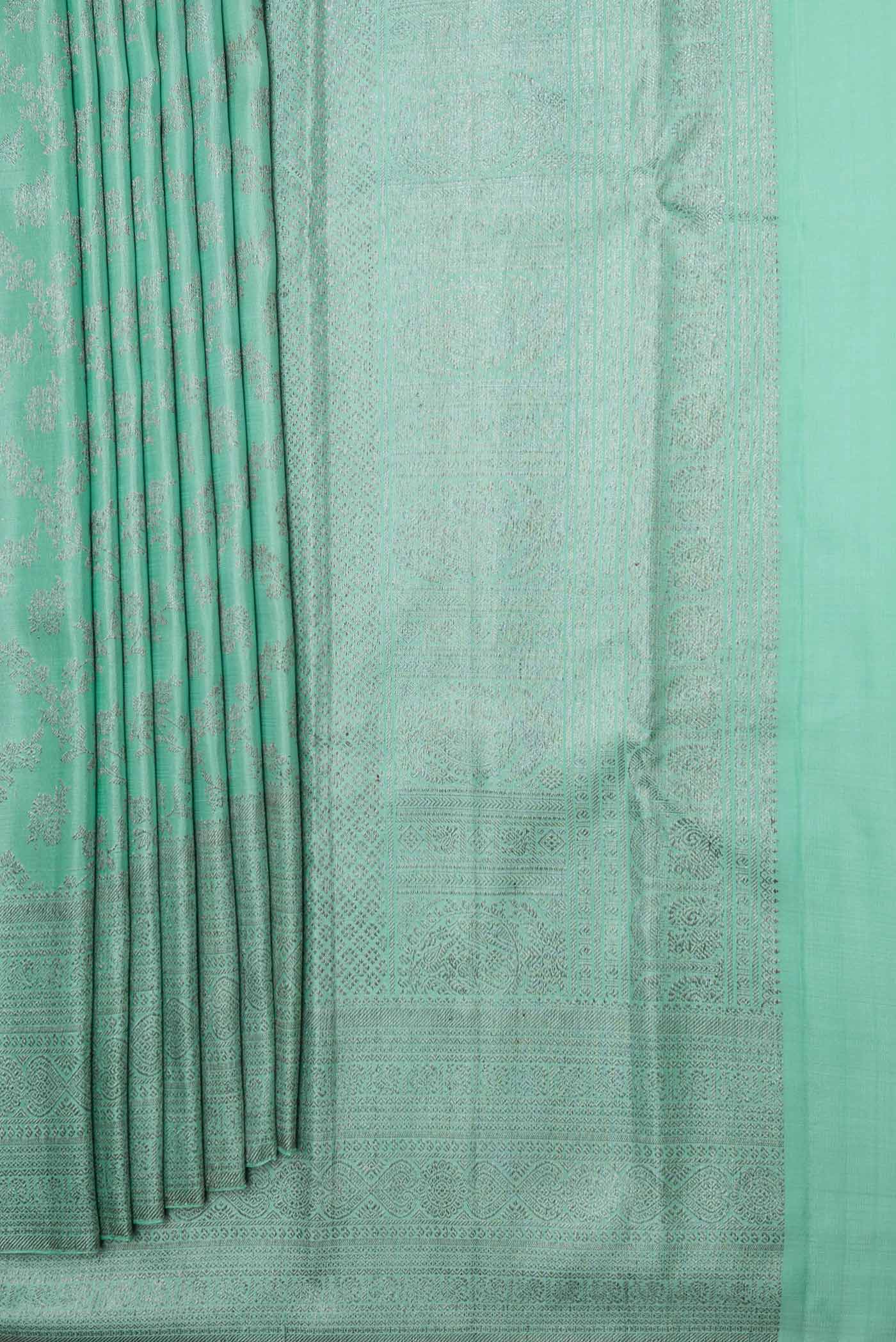 Sea Green Dual Tone Kanchipuram Silk Saree - Image 4