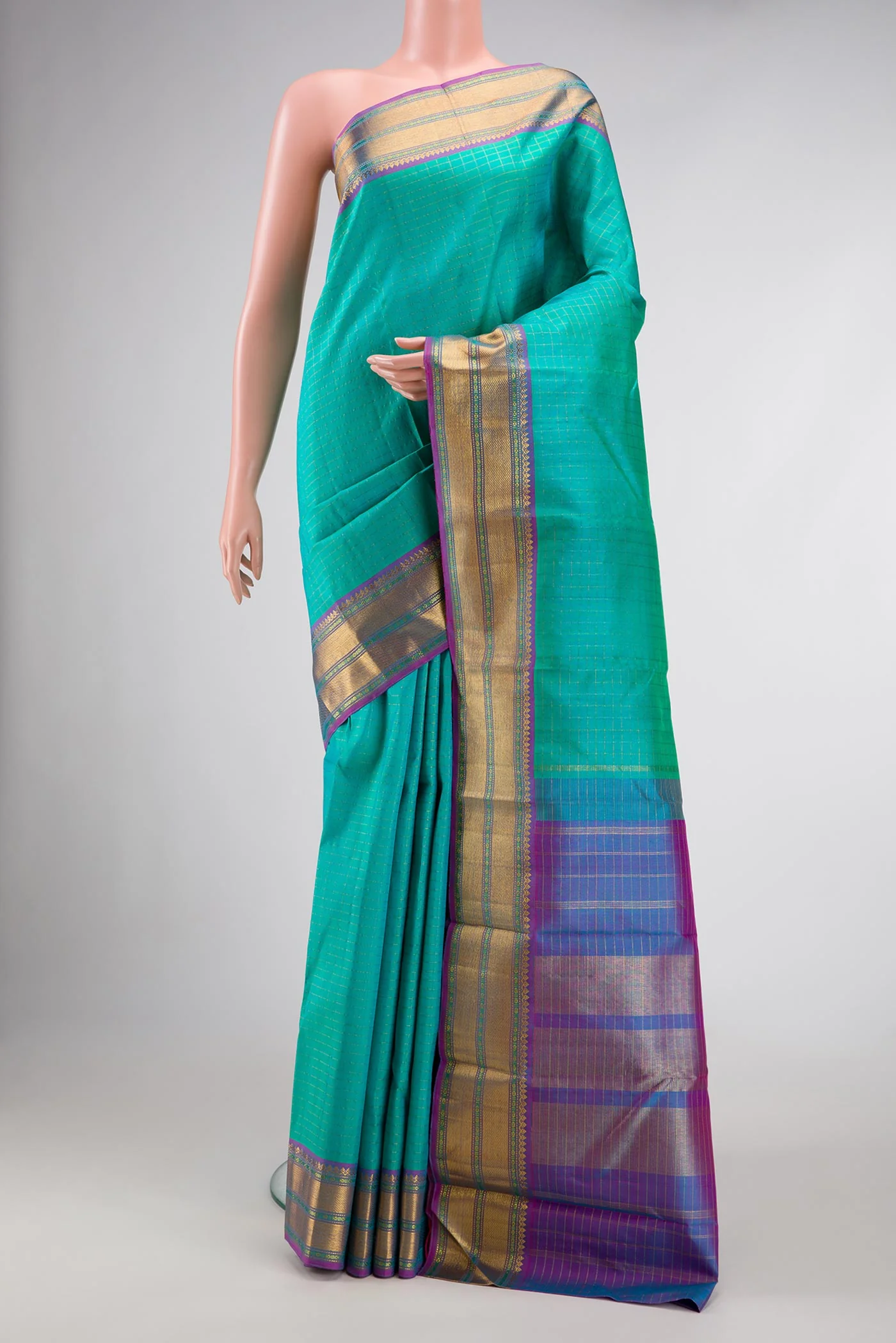 Turquoise Kanchipuram Silk Saree