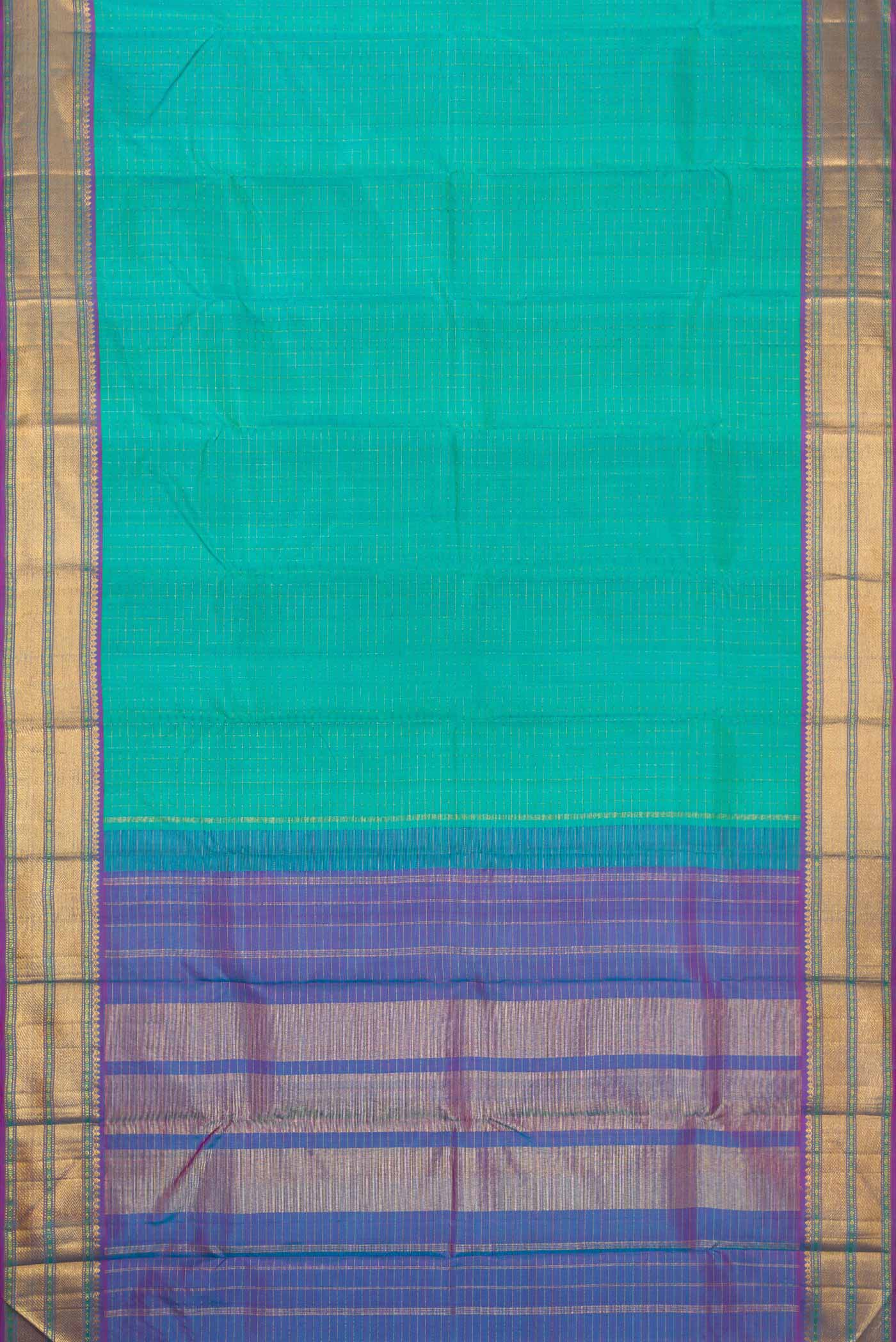Turquoise Kanchipuram Silk Saree - Image 6