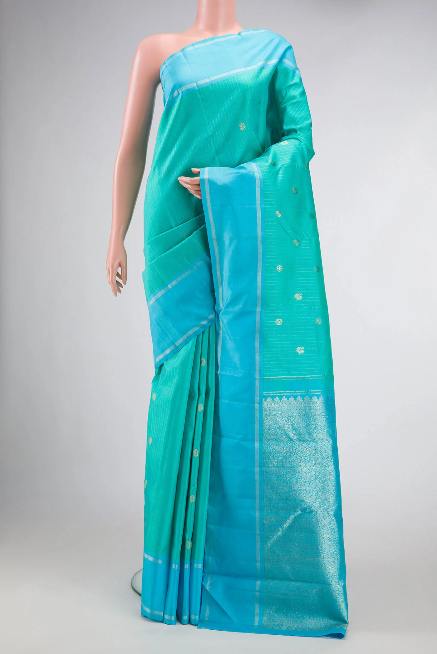 Turquoise Kanchipuram Silk Saree