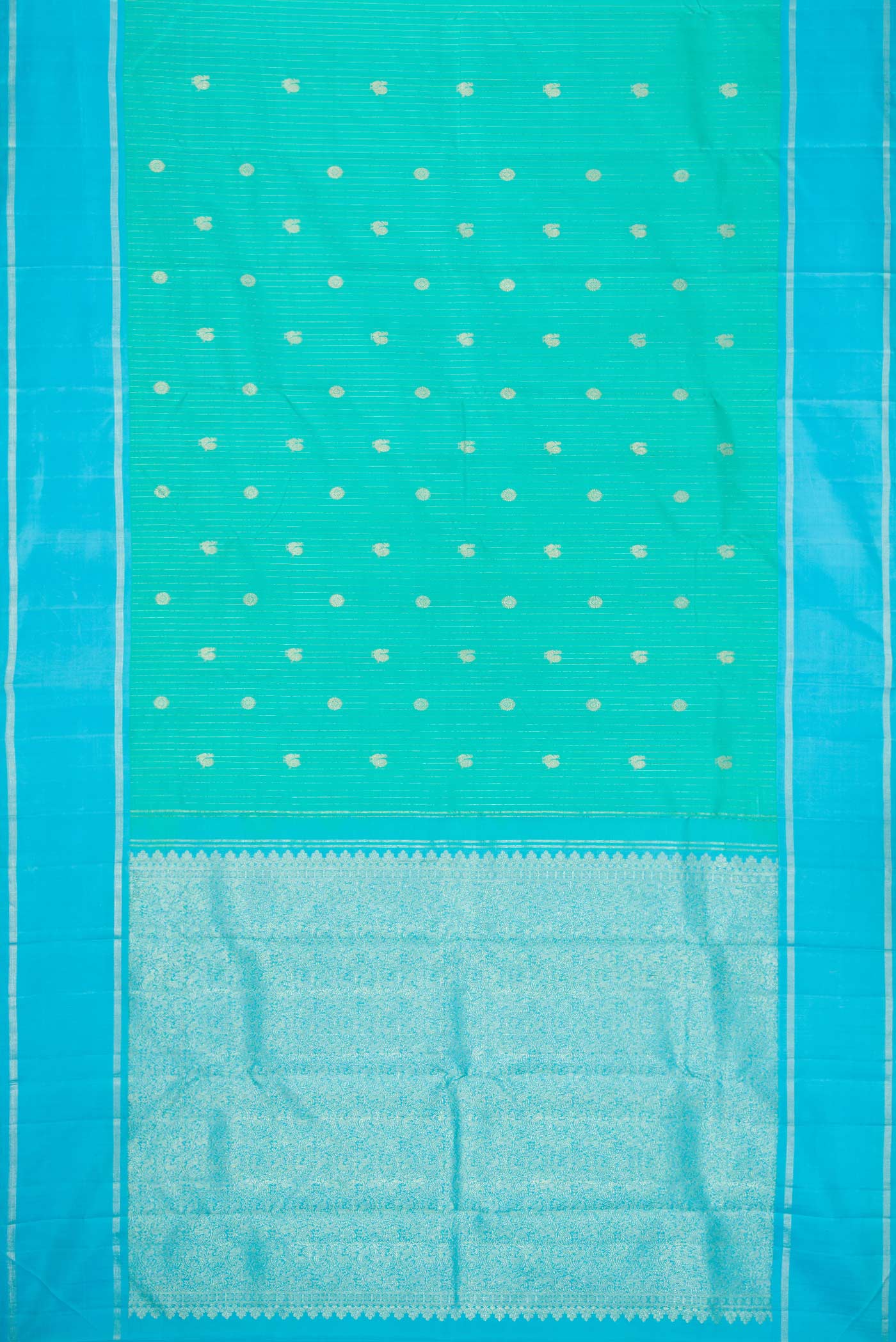 Turquoise Kanchipuram Silk Saree - Image 6