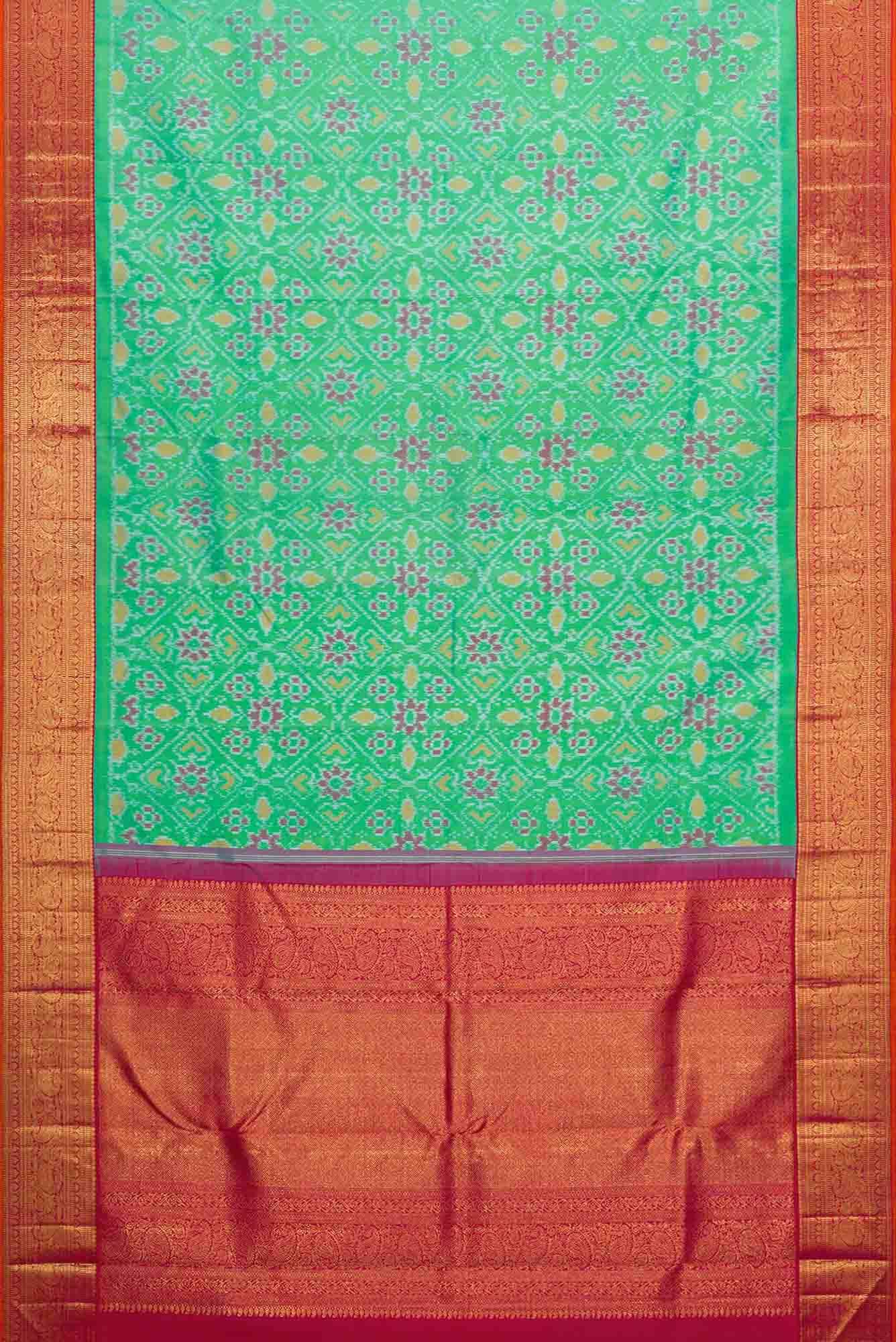 Pure Silk Pure Zari Sea Green Dual Tone Kanjivaram Saree - Image 4