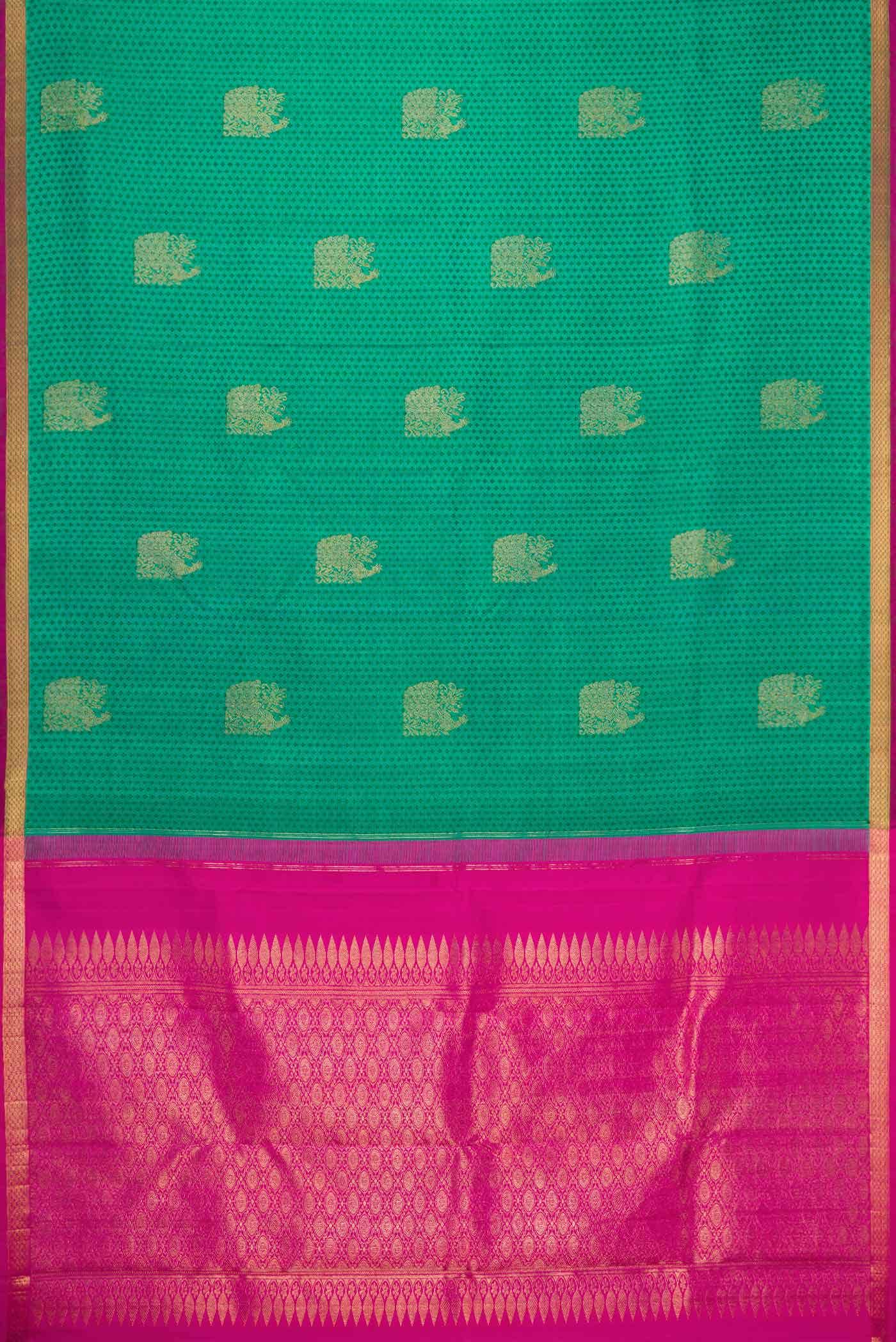 Pure Silk Pure Zari Sea Green Dual Tone Kanjivaram Saree - Image 4