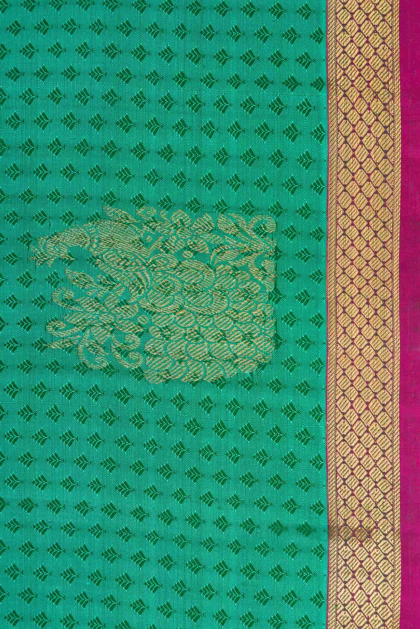 Pure Silk Pure Zari Sea Green Dual Tone Kanjivaram Saree - Image 5