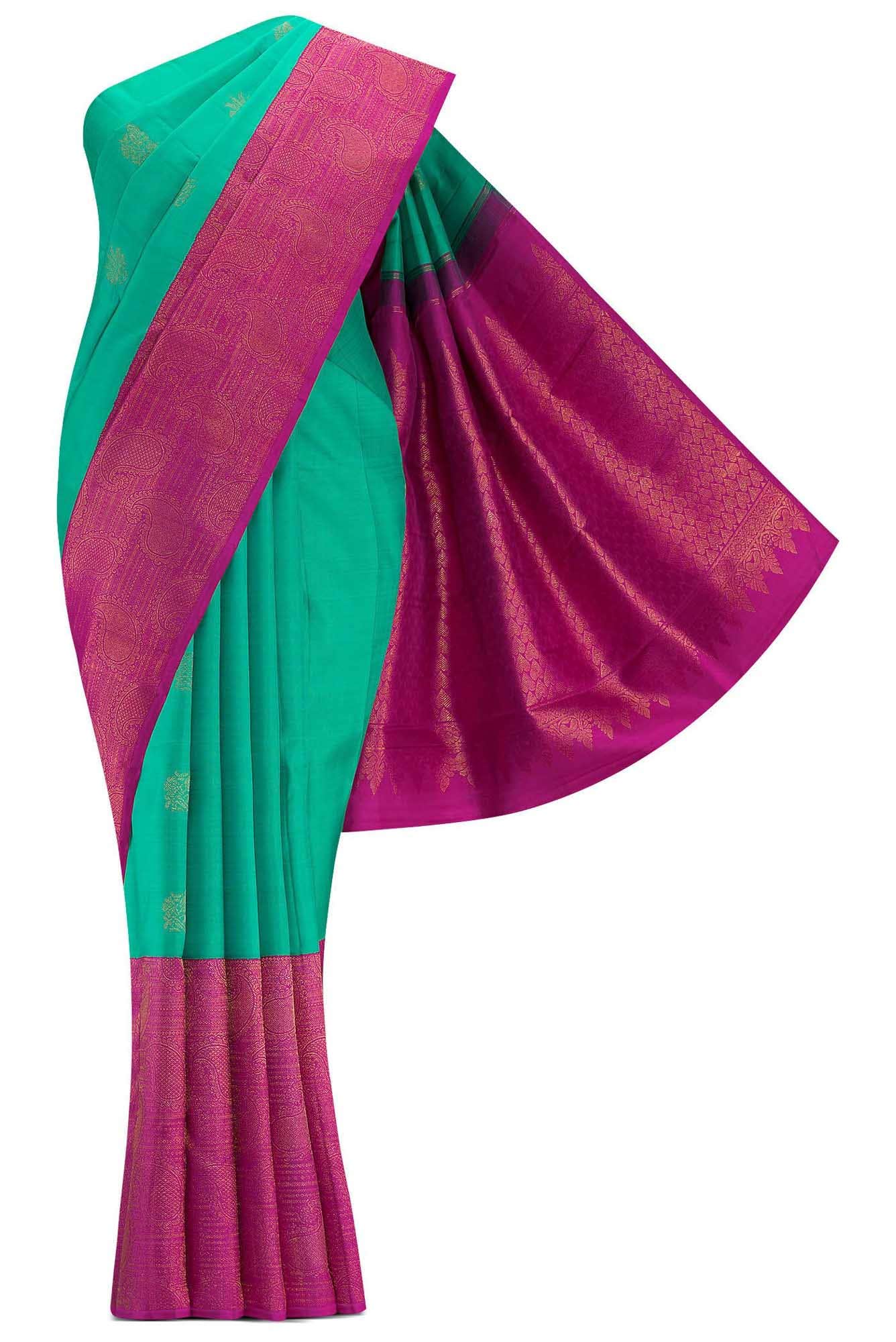Pure Silk Pure Zari Sea Green Dual Tone Kanjivaram Saree