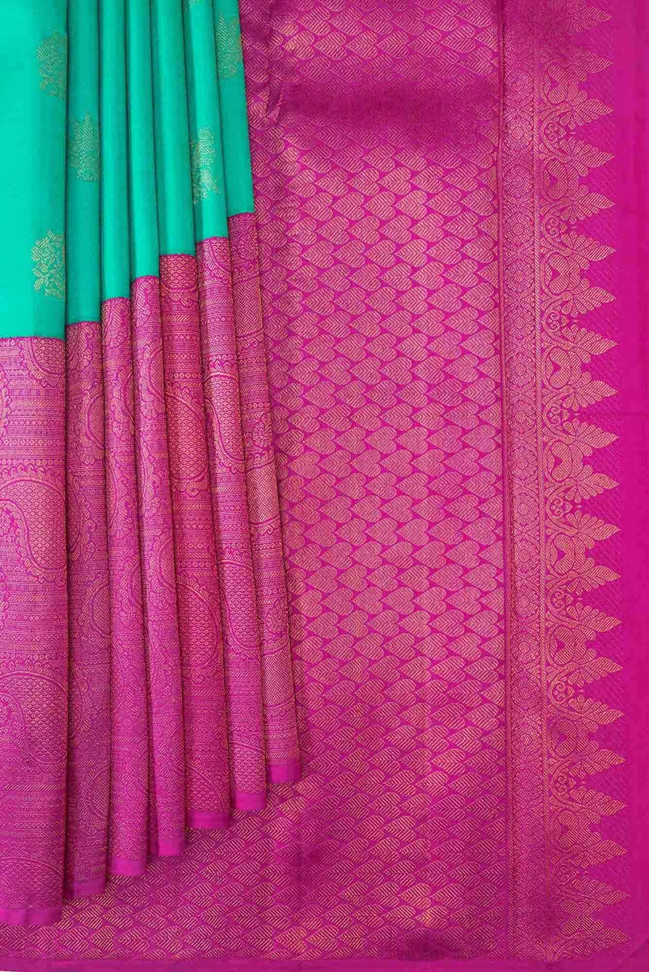 Pure Silk Pure Zari Sea Green Dual Tone Kanjivaram Saree - Image 2