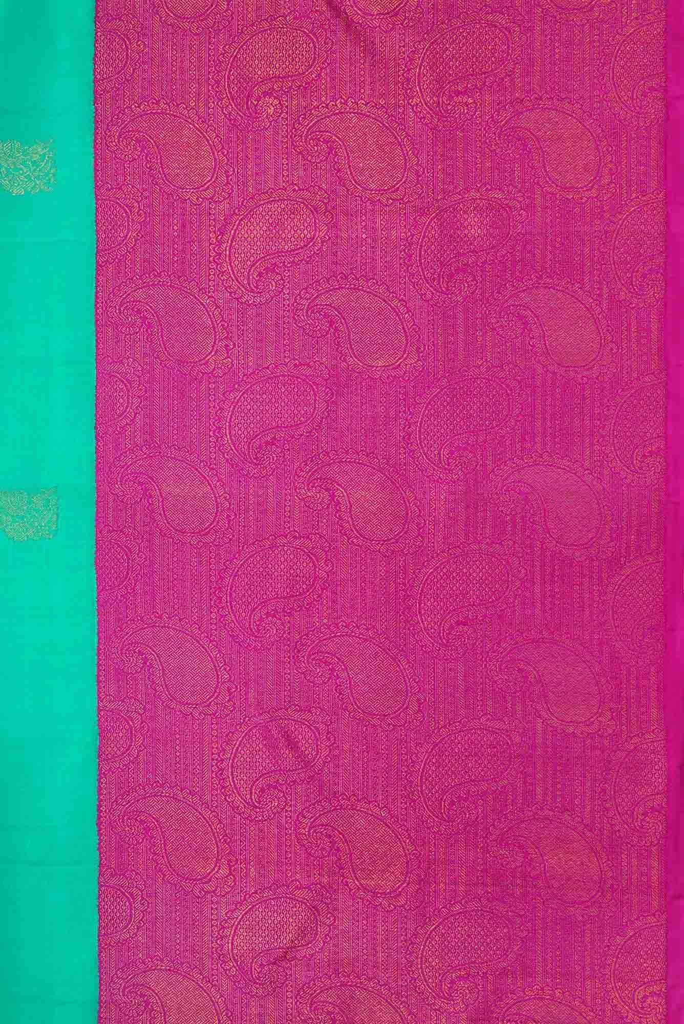 Pure Silk Pure Zari Sea Green Dual Tone Kanjivaram Saree - Image 5
