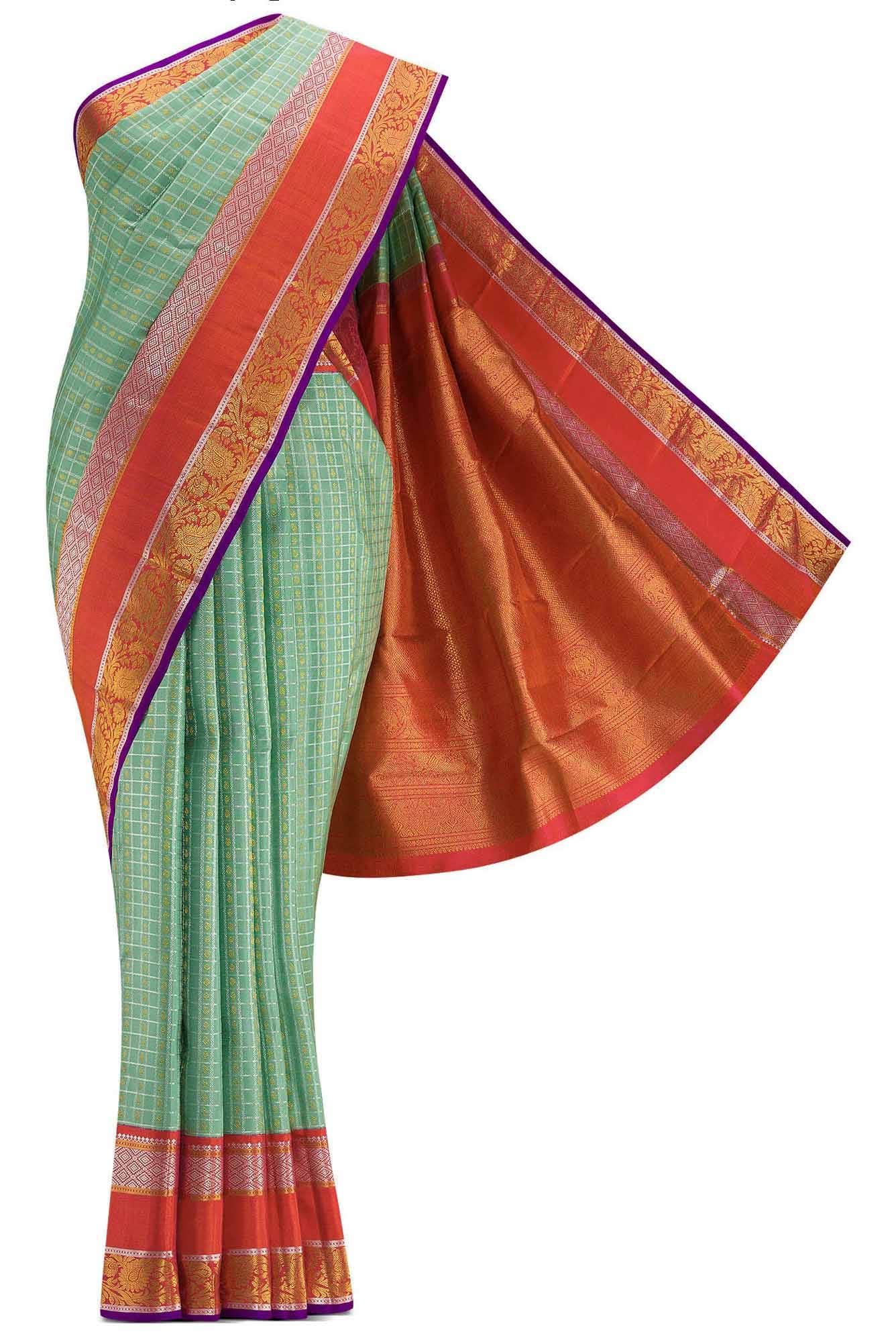 Pure Silk Pure Zari Sea Green Dual Tone Kanjivaram Saree