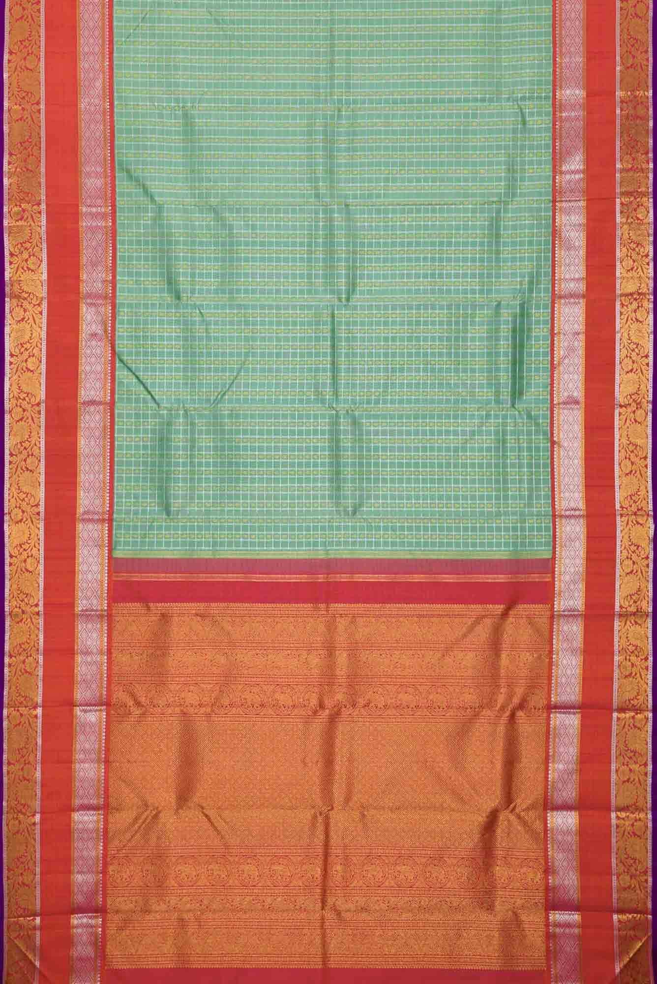 Pure Silk Pure Zari Sea Green Dual Tone Kanjivaram Saree - Image 4