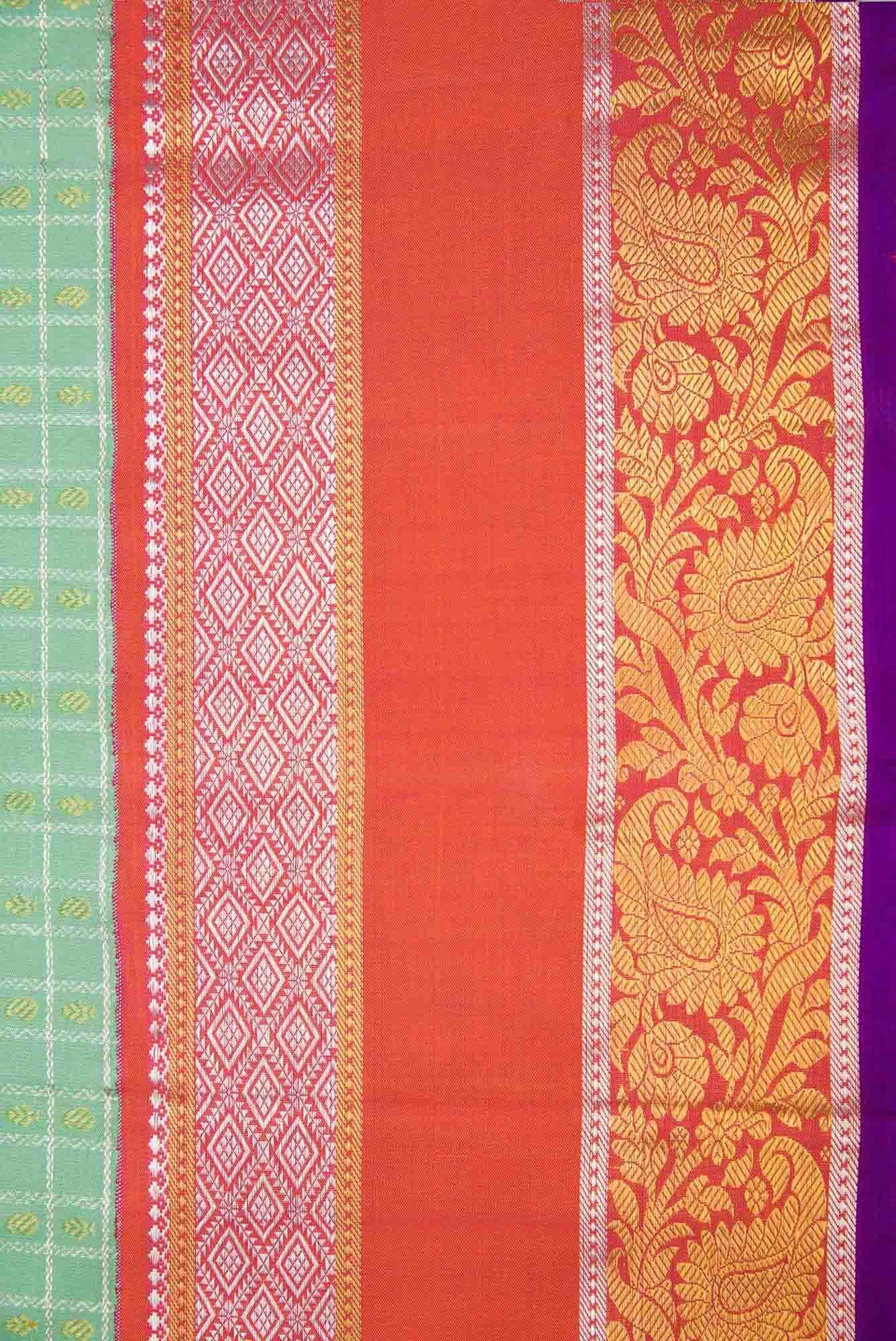 Pure Silk Pure Zari Sea Green Dual Tone Kanjivaram Saree - Image 5