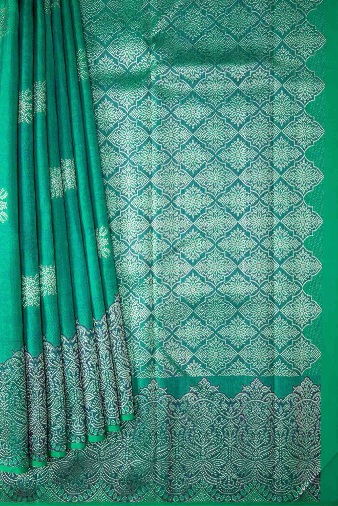 Sea Green Dual Tone Kanjivaram Silk Saree - Image 2