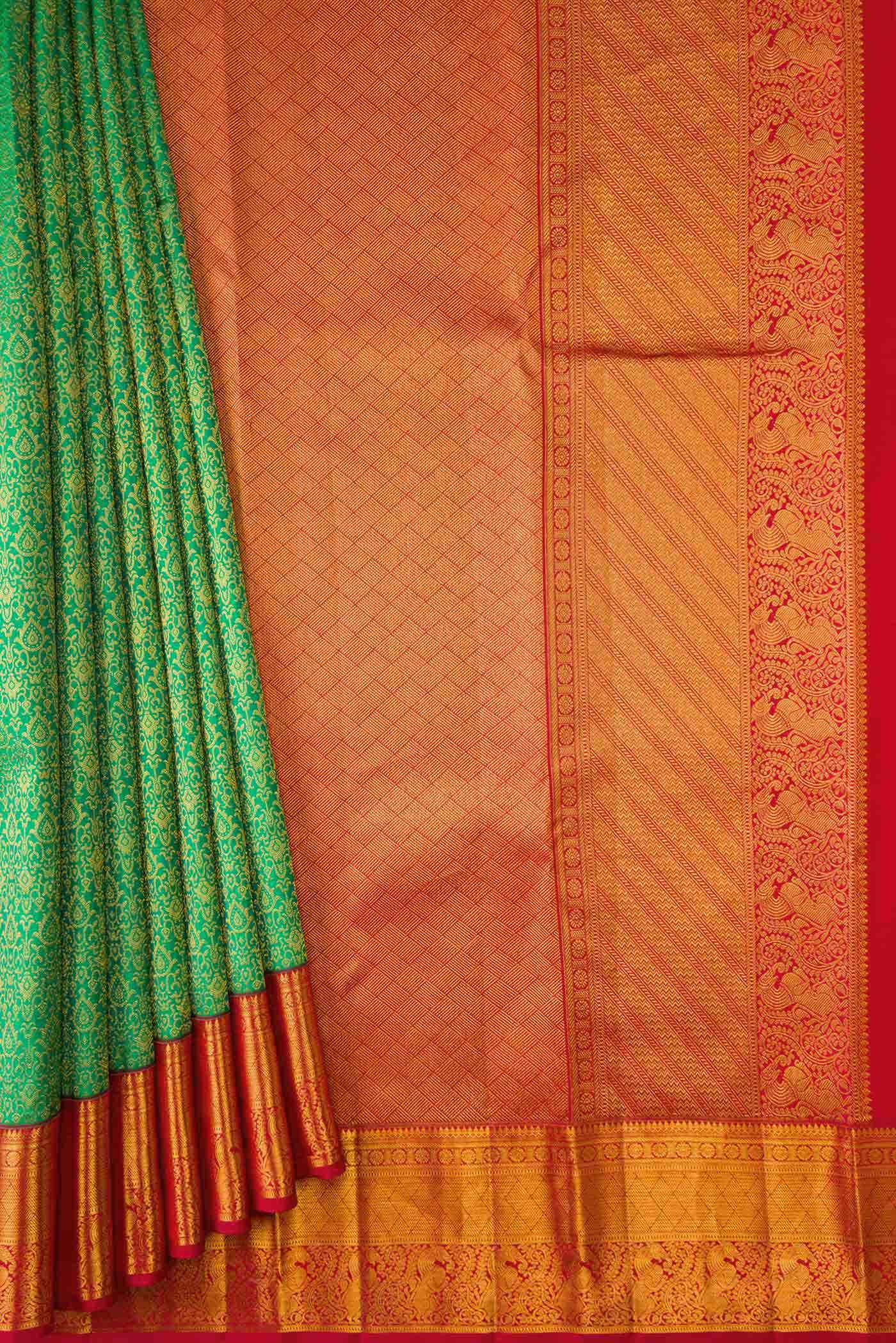 Sea Green Dual Tone Kanchipuram Silk Saree - Image 2