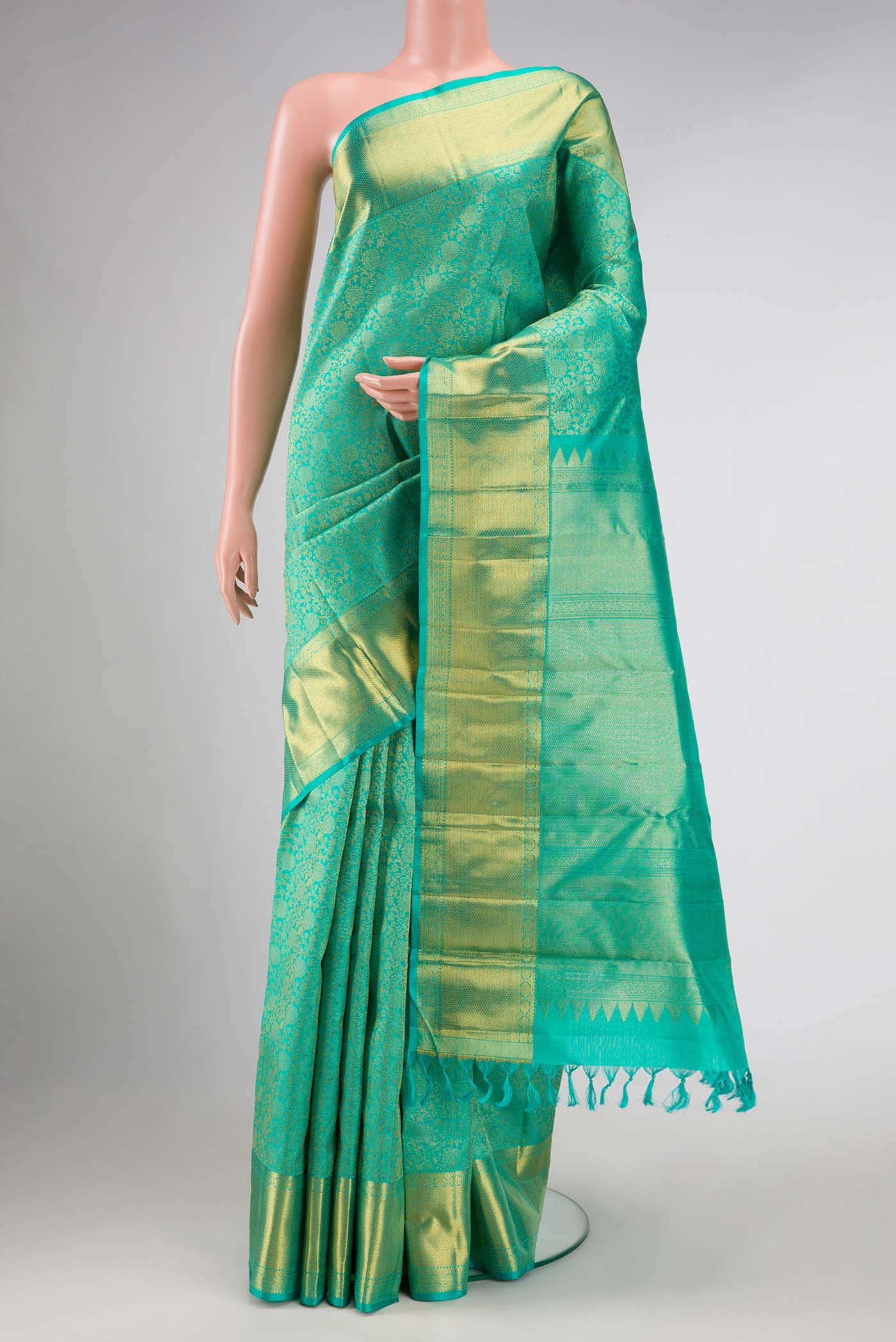 Pure Silk Pure Zari Sea Green Dual Tone Kanjivaram Saree