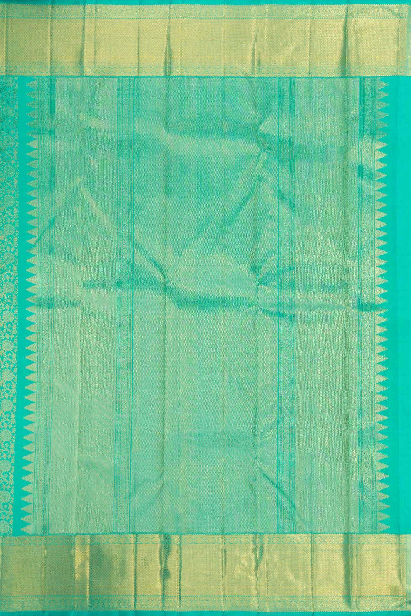 Pure Silk Pure Zari Sea Green Dual Tone Kanjivaram Saree - Image 5