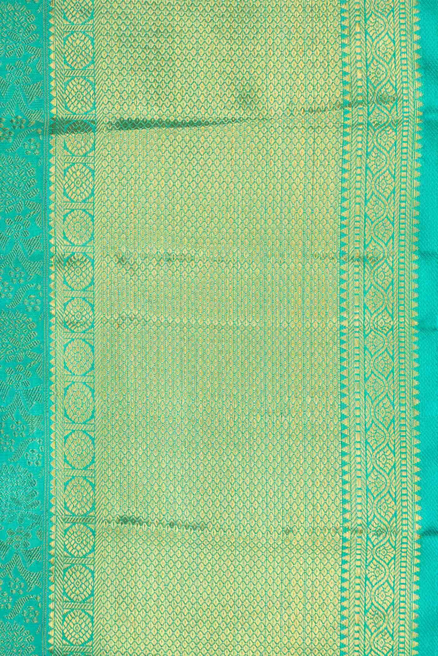 Pure Silk Pure Zari Sea Green Dual Tone Kanjivaram Saree - Image 6