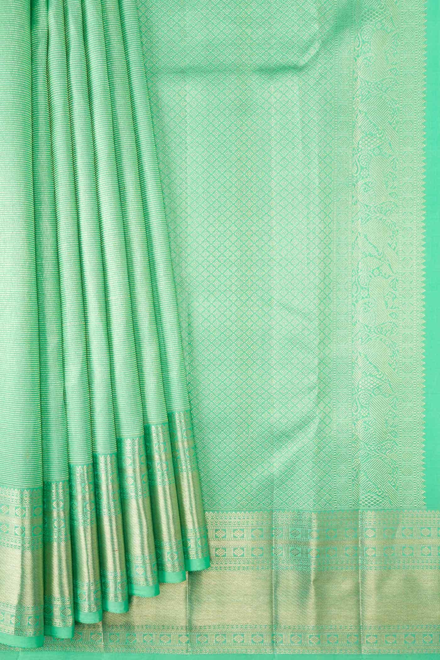 Sea Green Dual Tone Kanchipuram Silk Saree - Image 2