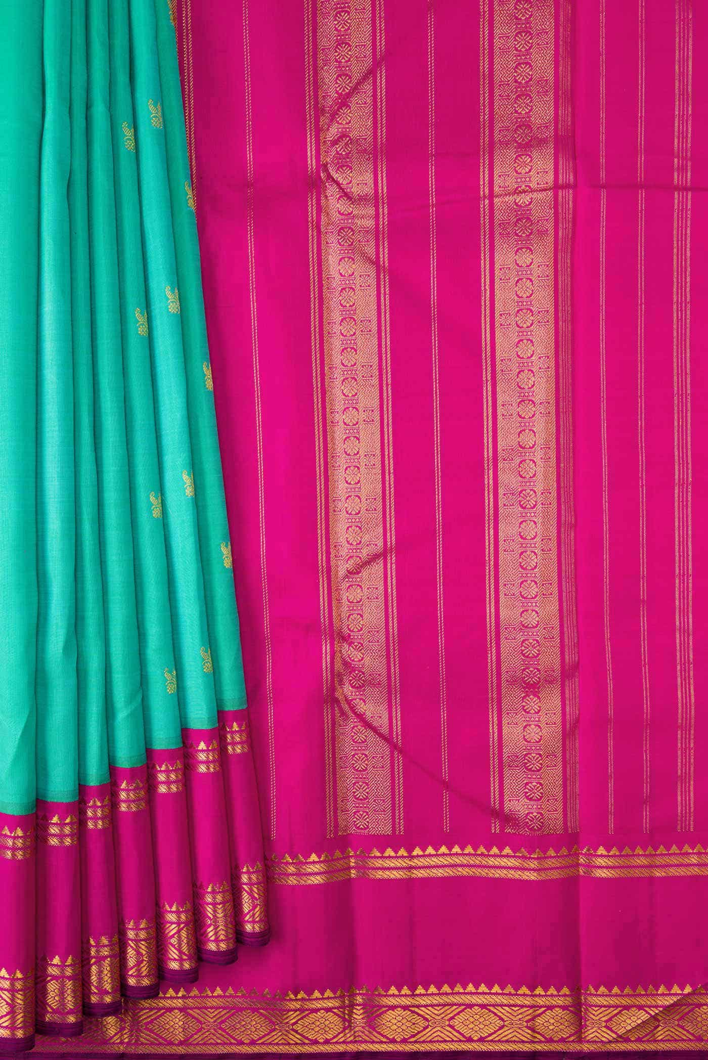 Sea Green Dual Tone Kanjivaram Silk Saree - Image 2