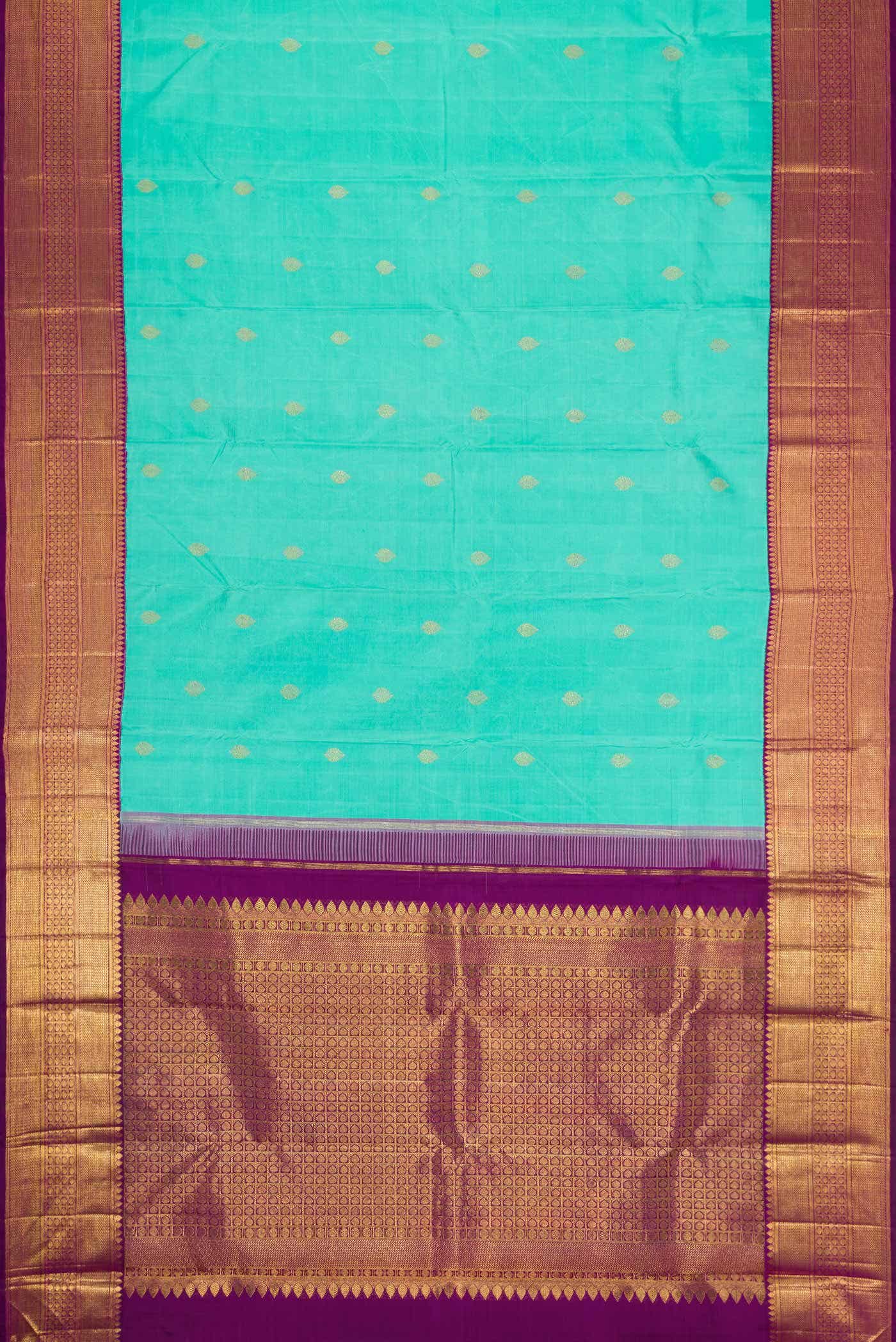 Sea Green Dual Tone Kanchipuram Silk Saree - Image 4