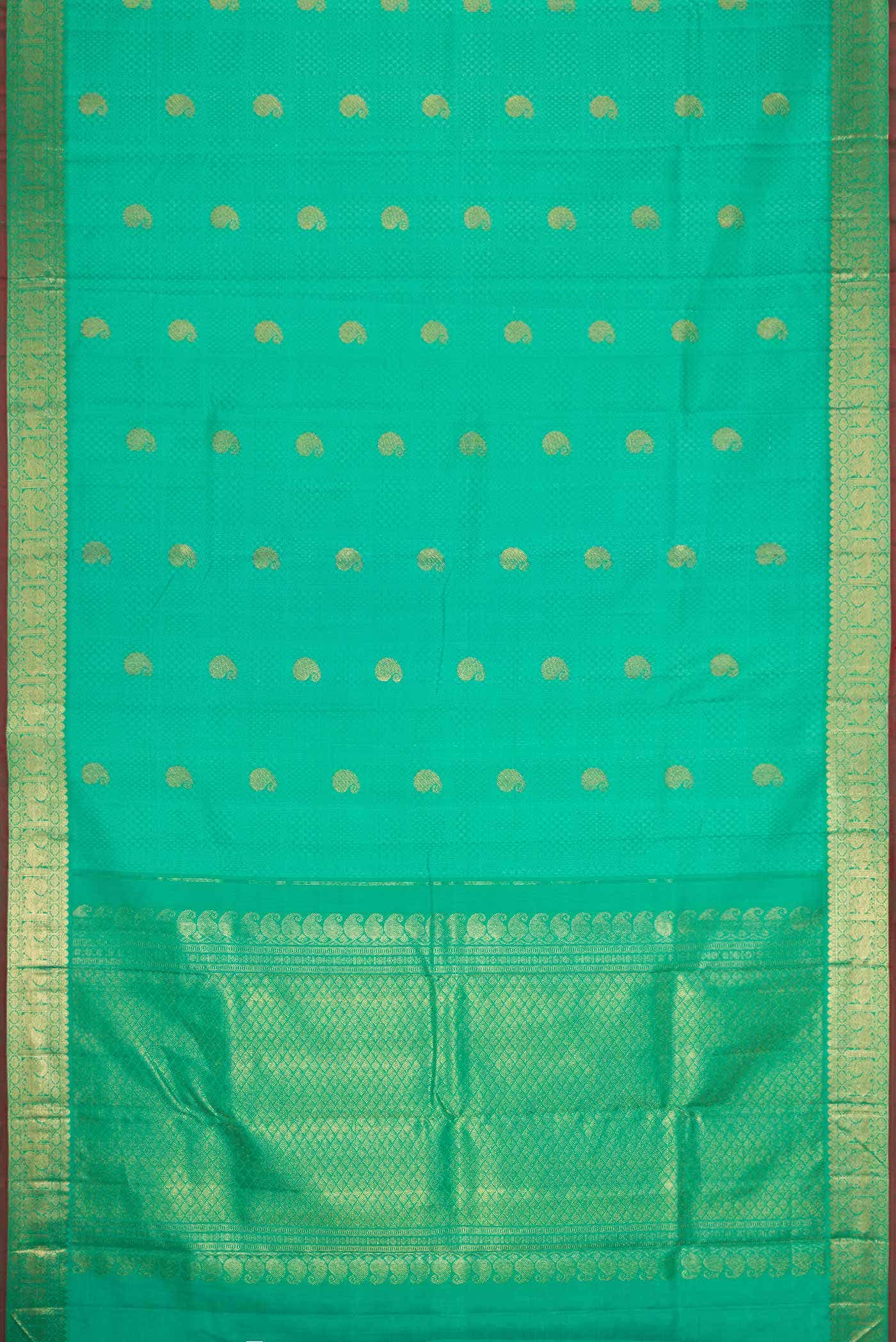 Pure Silk Pure Zari Sea Green Dual Tone Kanchipuram Saree - Image 4