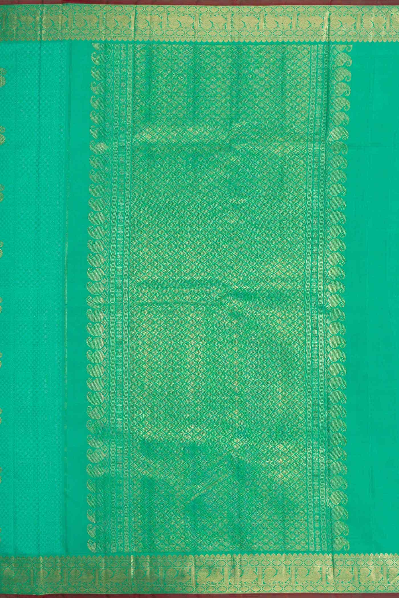 Pure Silk Pure Zari Sea Green Dual Tone Kanchipuram Saree - Image 5